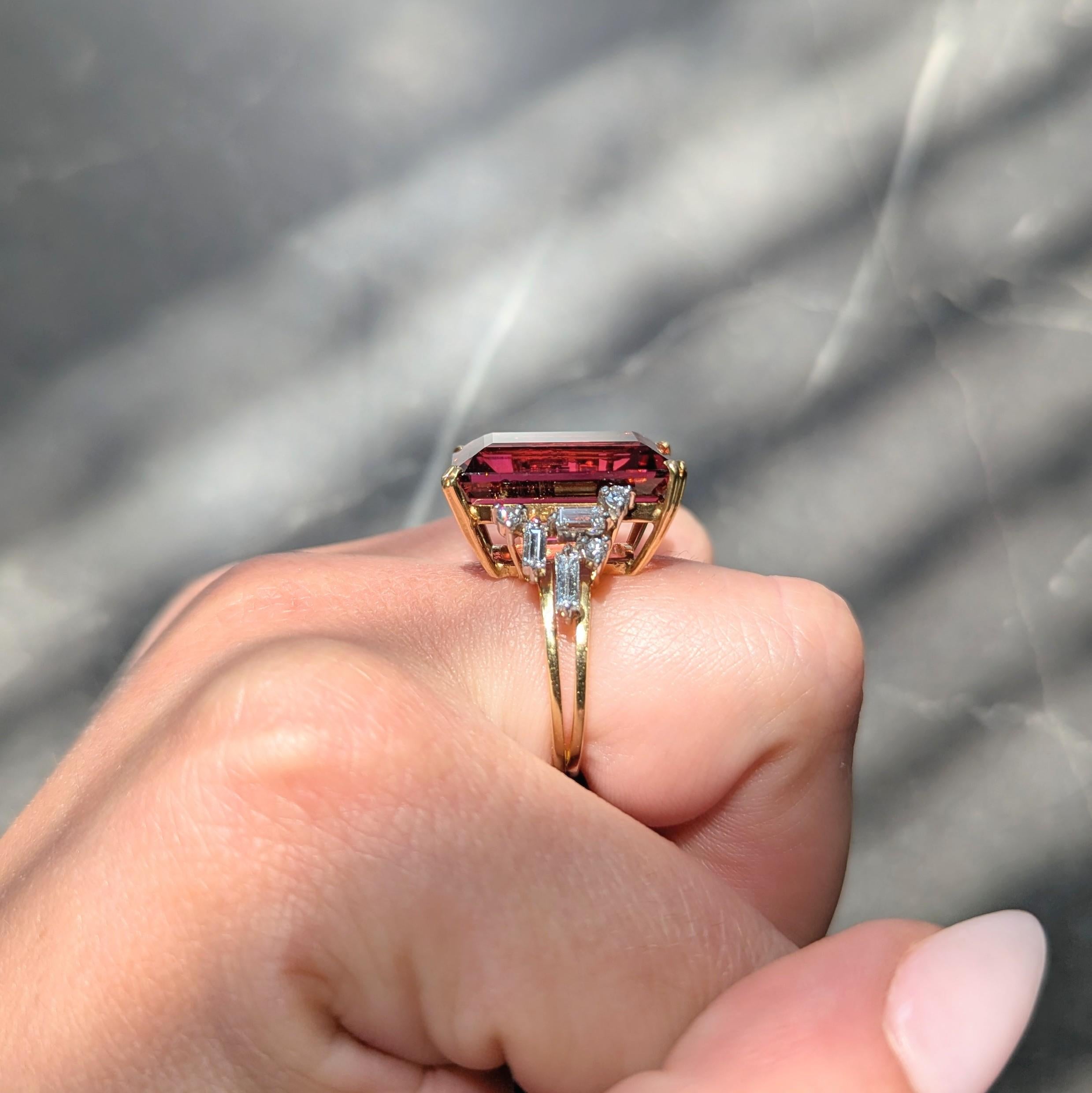 Mid-Century 17.75 CTW Rubellite Diamond 18K Gold Platinum Vintage Cocktail Ring