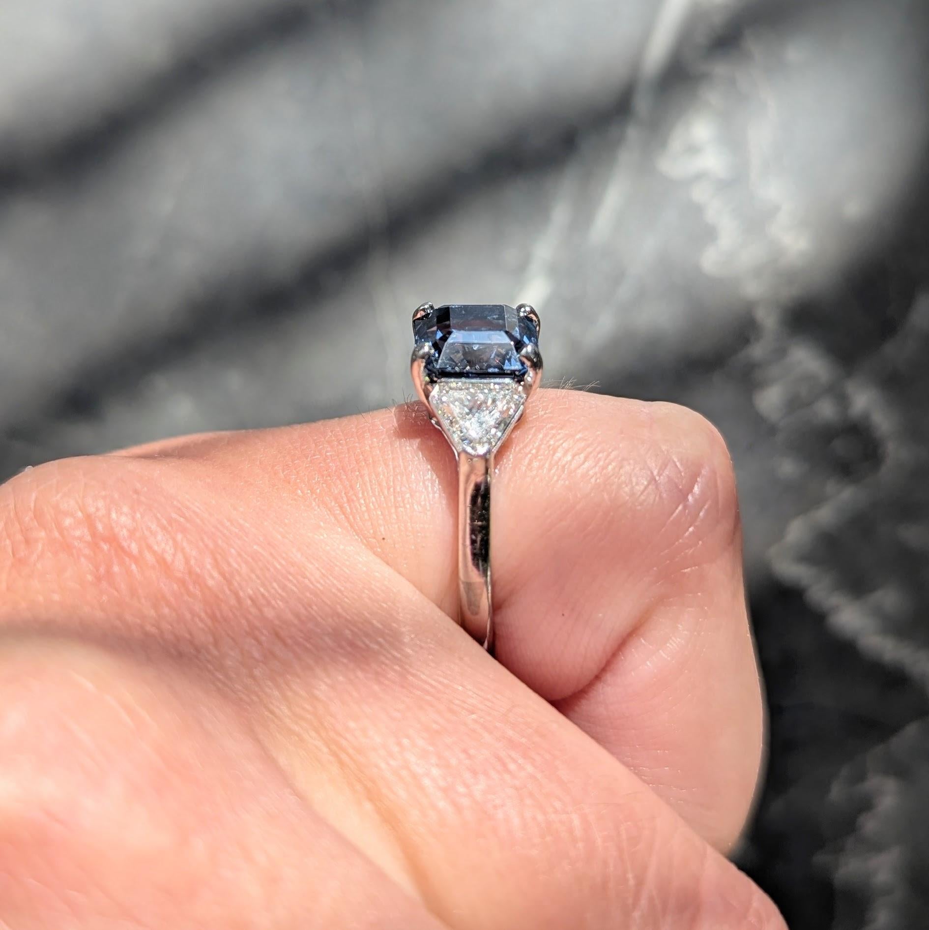 1980's Vintage 4.73 CTW Diamond Spinel Platinum Three Stone Ring