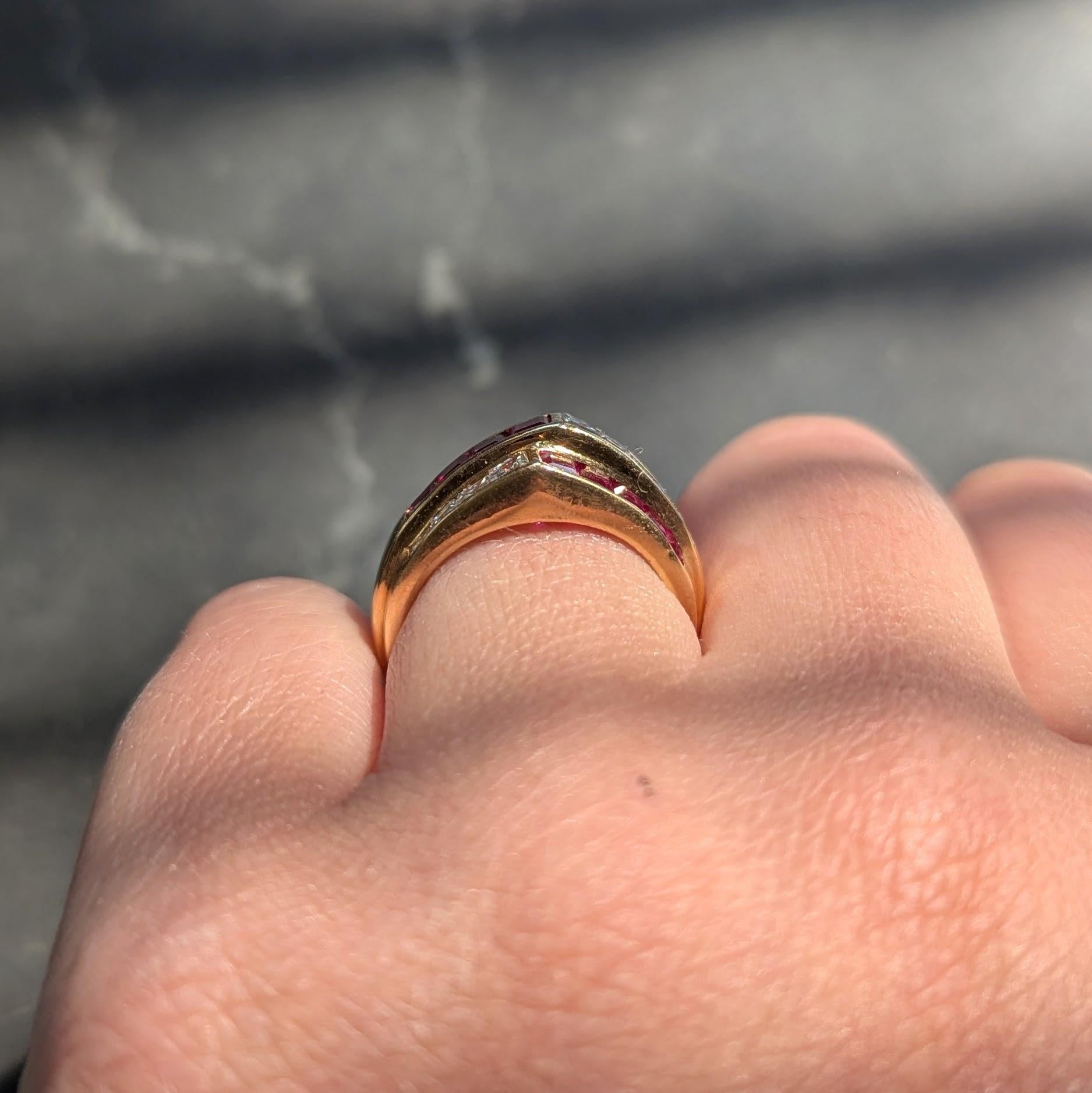 Oscar Heyman 1980's Ruby Diamond 18 Karat Yellow Gold Vintage Channel Band Ring