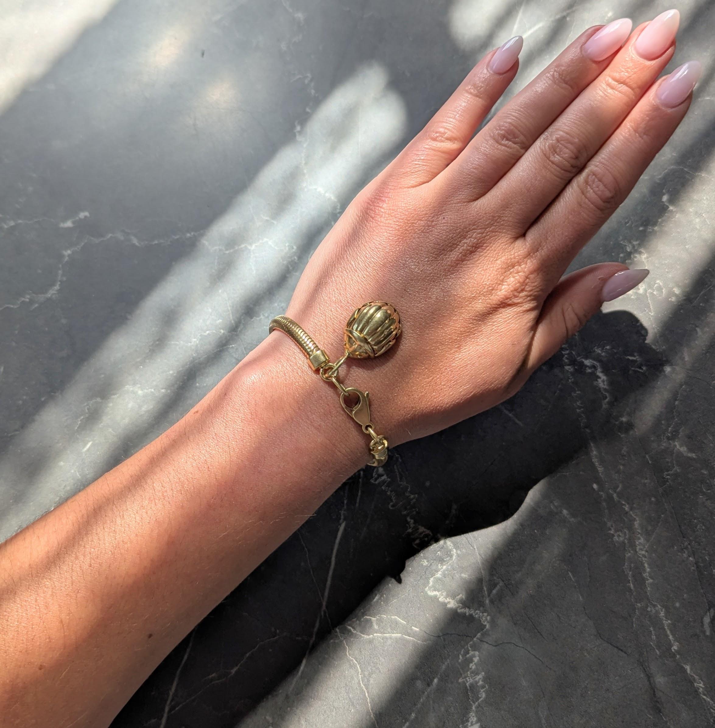 Tiffany & Co. 1993 18 Karat Yellow Gold Vintage Scarab Charm Bracelet