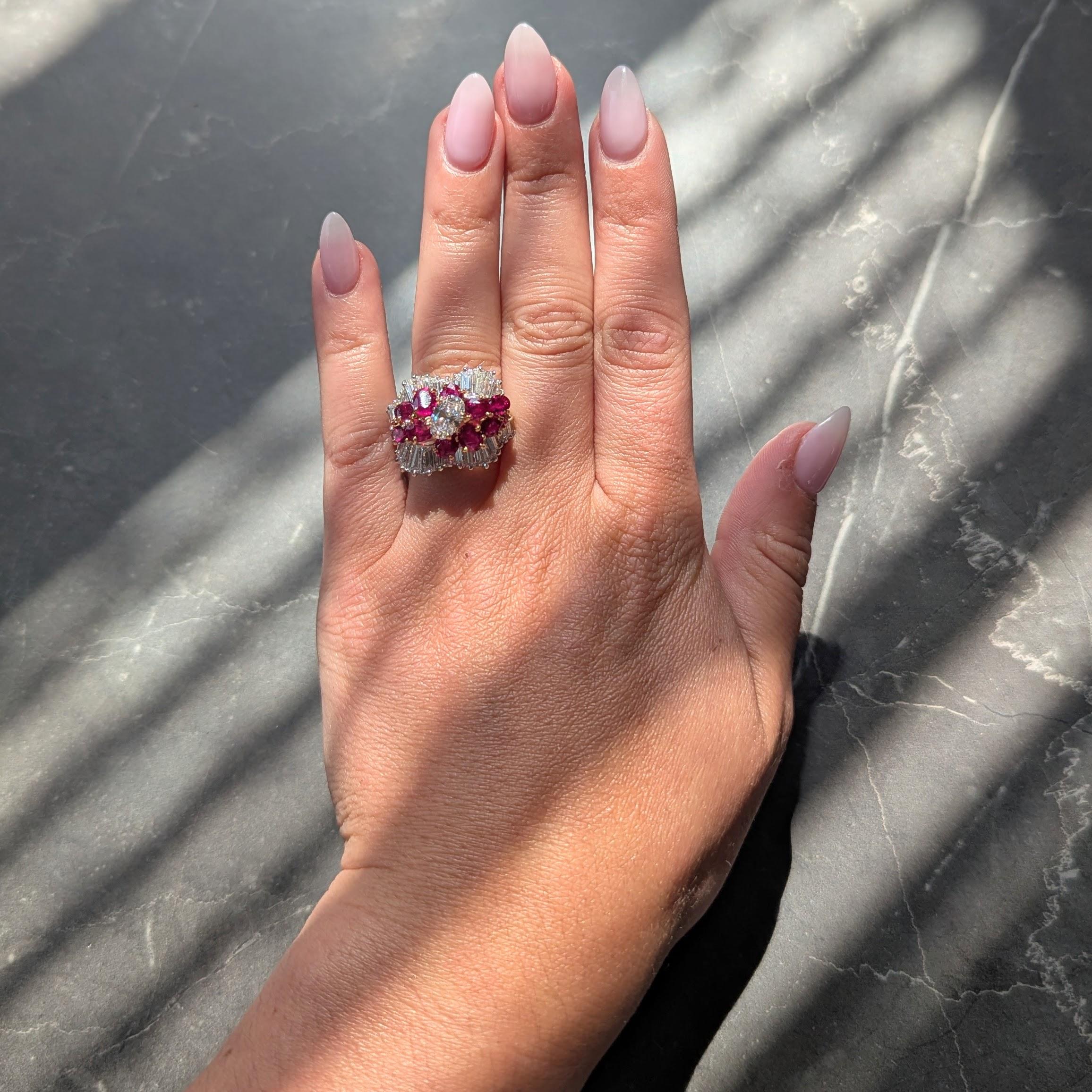 Cartier 1980's Ruby Diamond 18K Gold Platinum Vintage Ballerina Cocktail Ring
