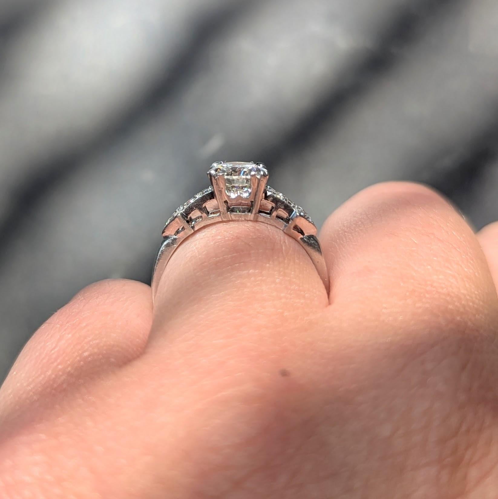 Mid-Century Old European Cut Diamond Platinum Vintage Arrow Engagement Ring