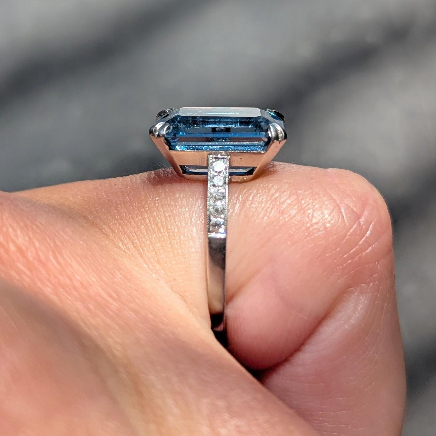 Mid-Century 4.55 CTW Aquamarine Diamond Platinum Vintage Cocktail Ring