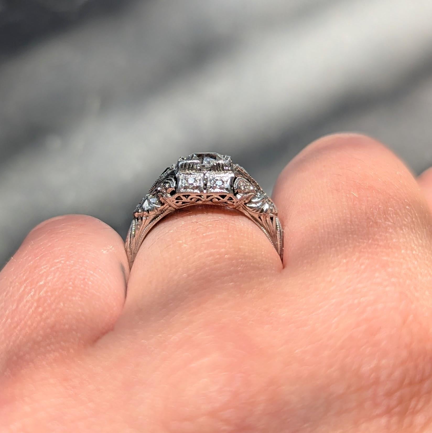 Art Deco 0.82 CTW Diamond Platinum Vintage Ornate Engagement Ring