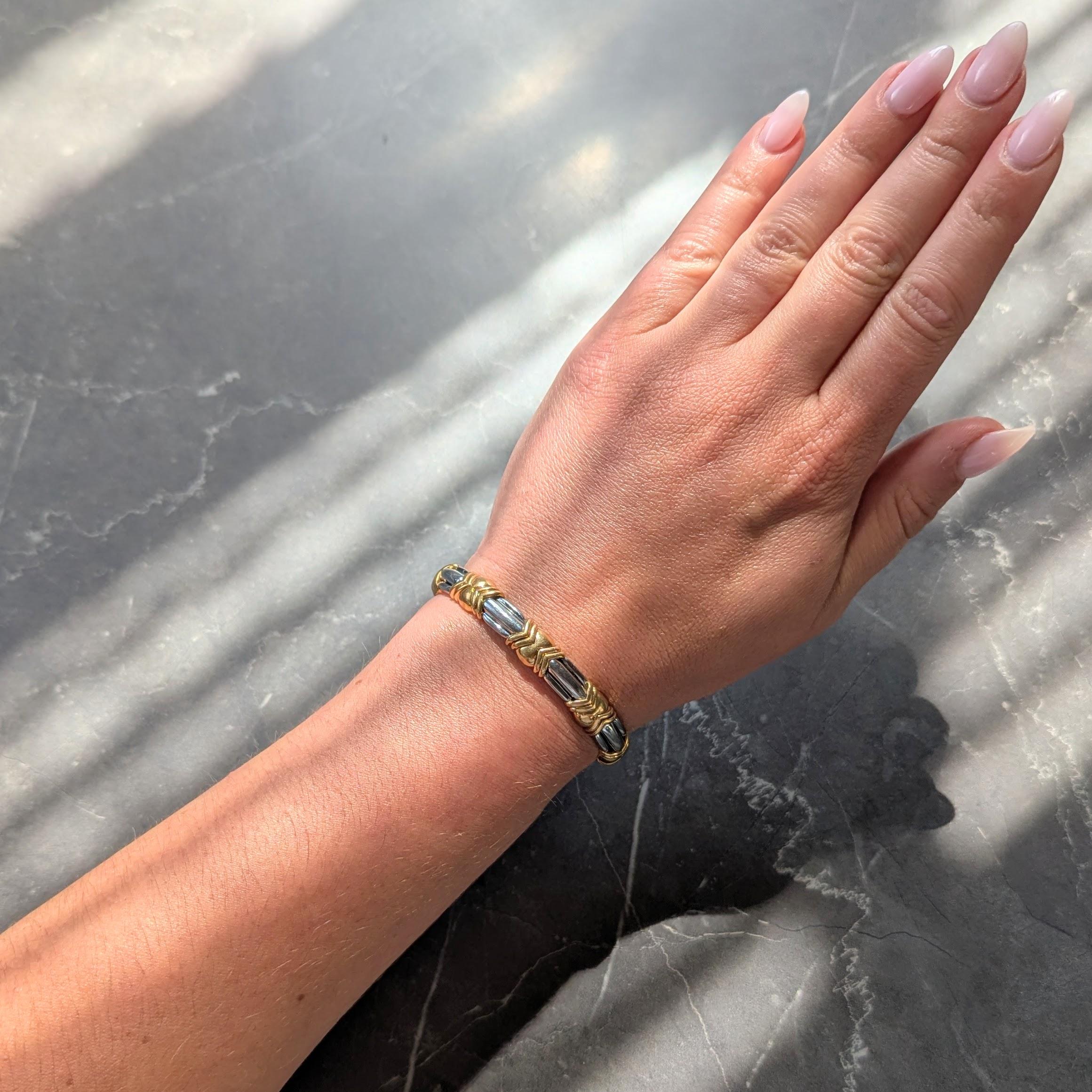 Bvlgari 1970's 18 Karat Yellow Gold Stainless Steel Vintage Alveare Bracelet