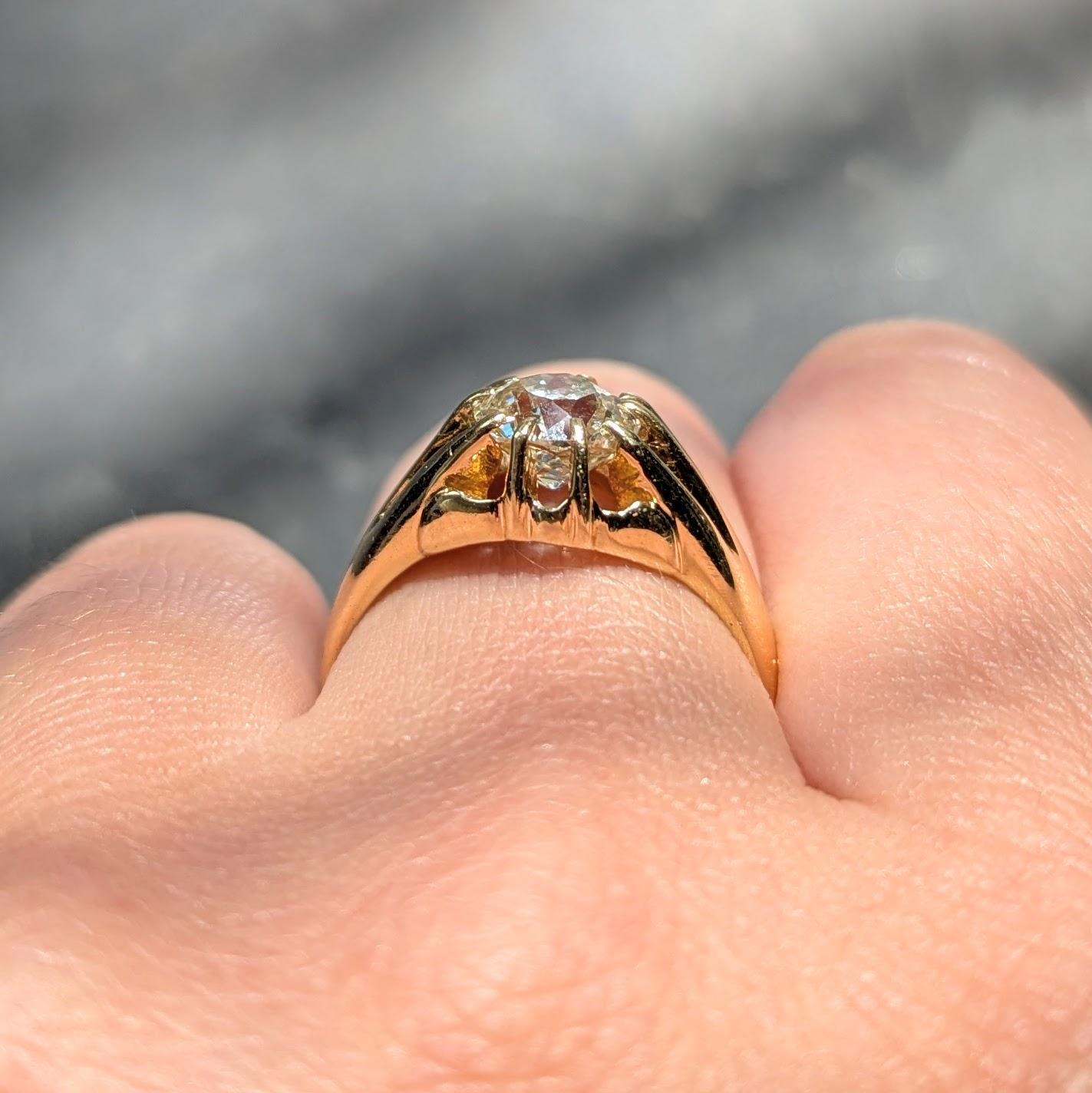 1960's Old Mine Diamond 18 Karat Yellow Gold Vintage Belcher Engagement Ring