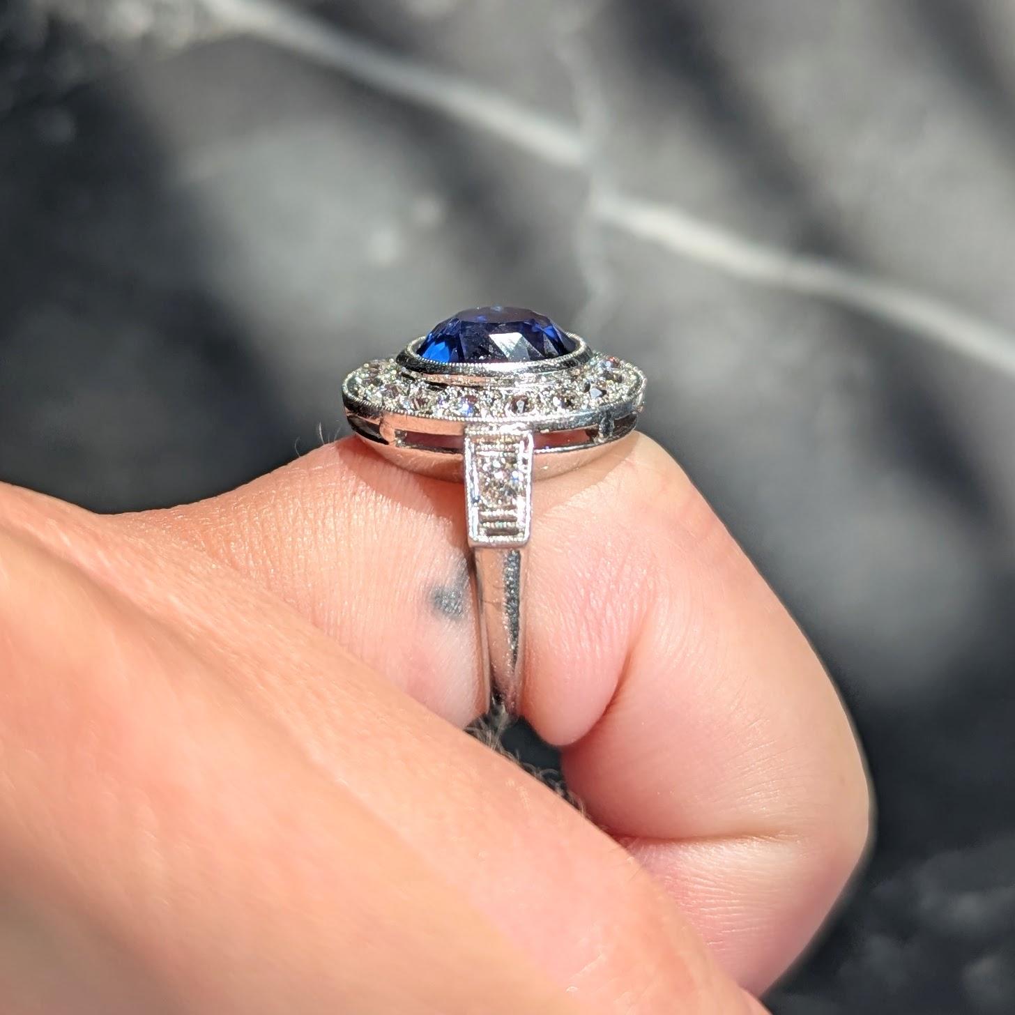 Art Deco 4.80 CTW No Heat Ceylon Sapphire Diamond Platinum Vintage Halo Ring GIA