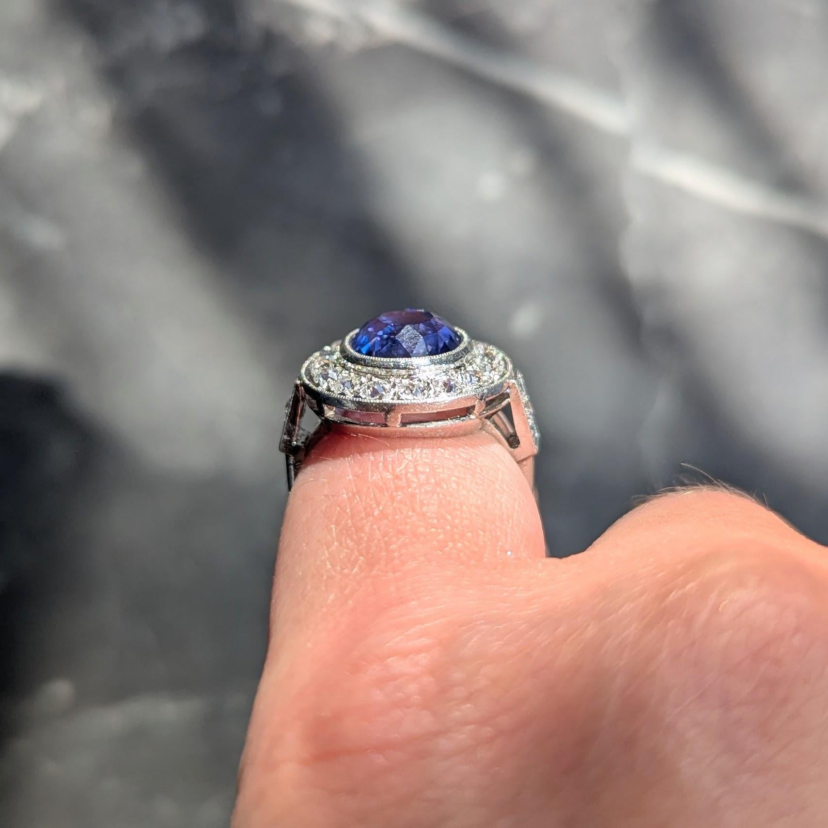 Art Deco 4.80 CTW No Heat Ceylon Sapphire Diamond Platinum Vintage Halo Ring GIA