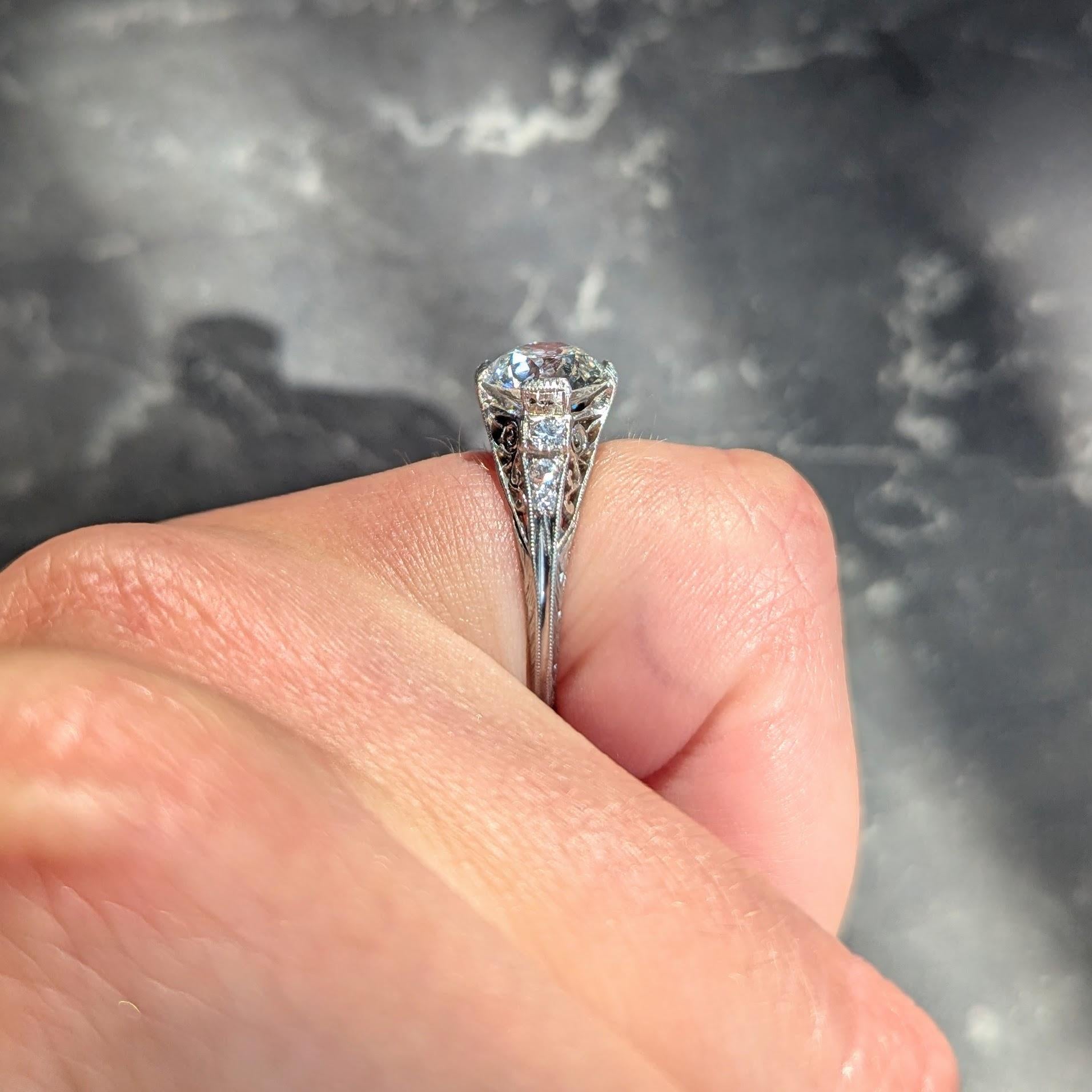 Art Deco Birks Old European Diamond Platinum Vintage Swirl Engagement Ring GIA