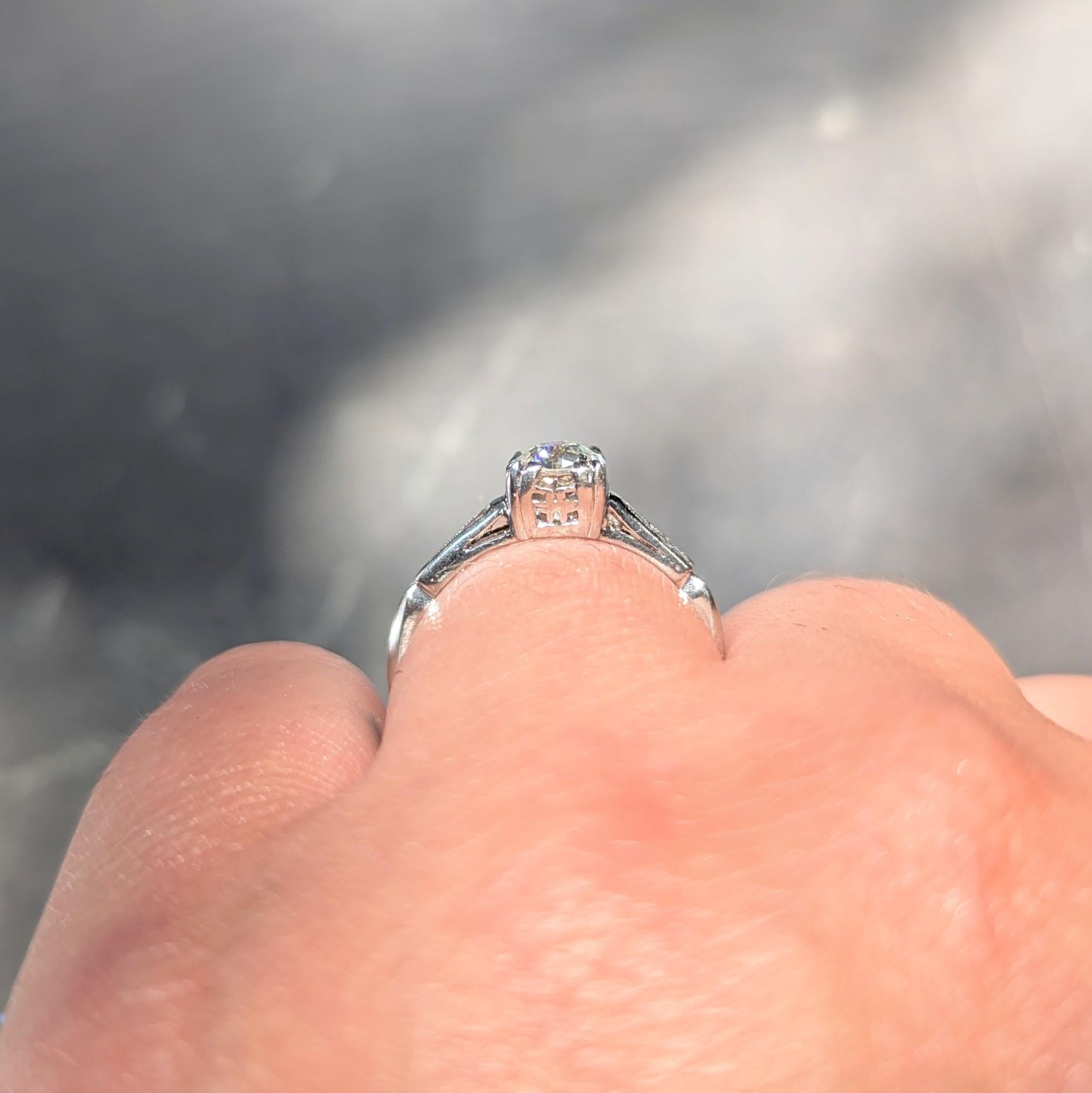 Mid-Century Old European Cut Diamond Platinum Vintage Knife Edge Engagement Ring