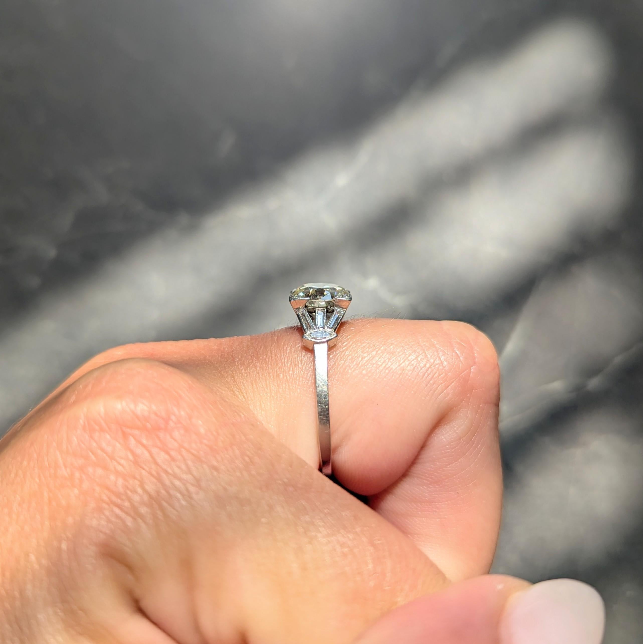 Art Deco Old European Cut Diamond Platinum Vintage Fanning Engagement Ring