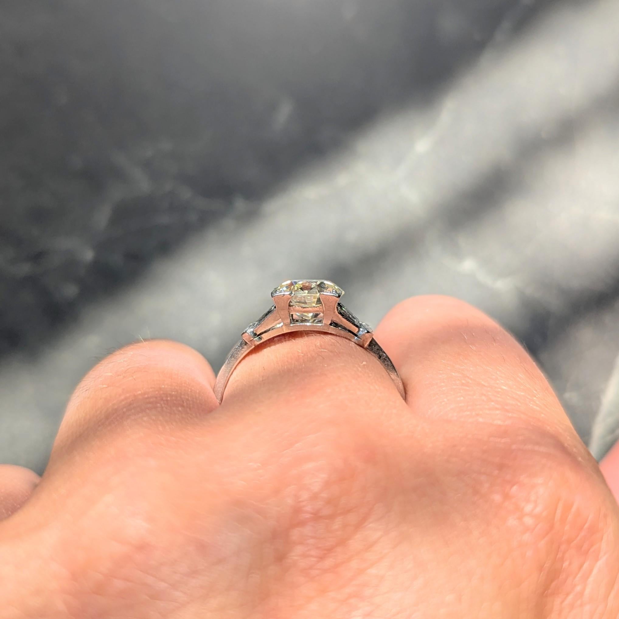 Art Deco Old European Cut Diamond Platinum Vintage Fanning Engagement Ring
