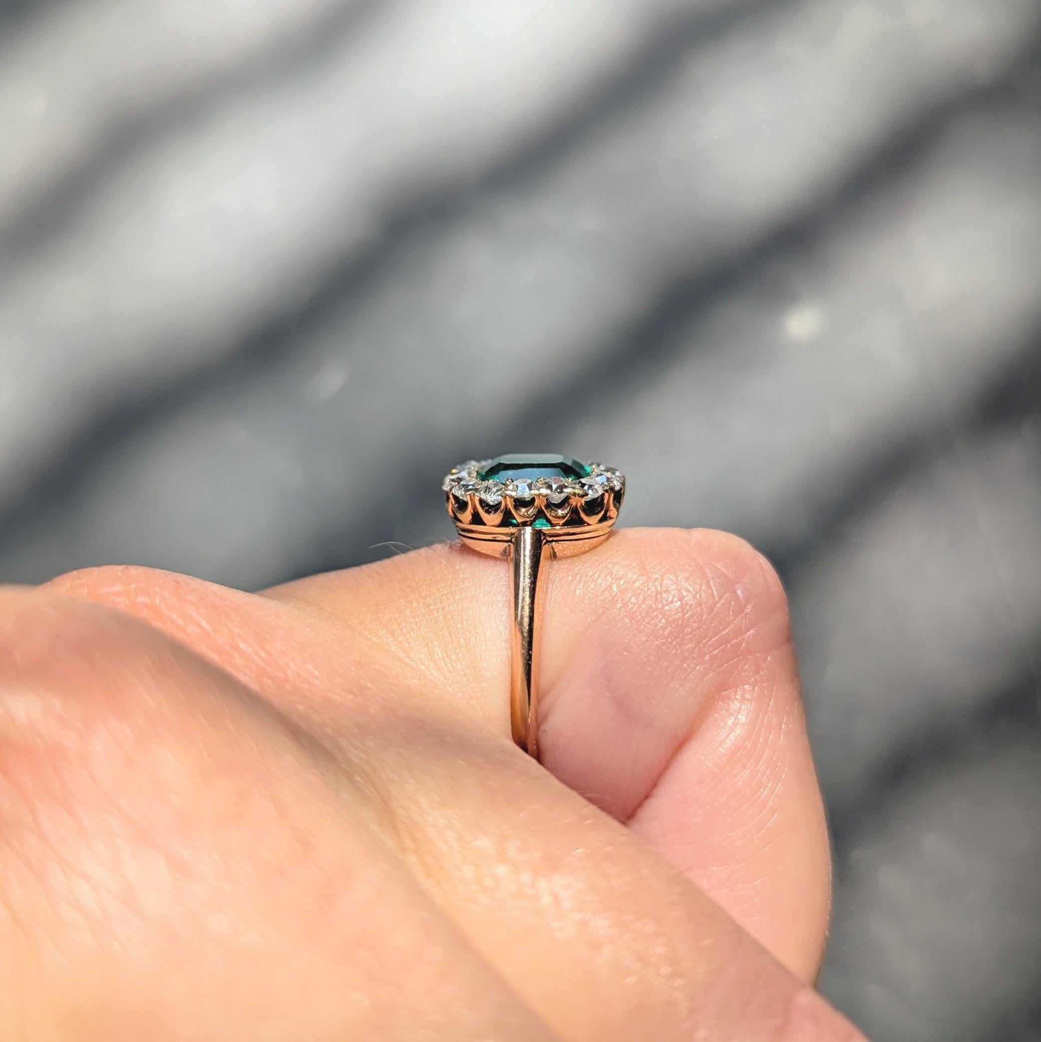 Victorian 2.51 CTW Colombian Emerald Diamond 14K Gold Antique Halo Ring GIA
