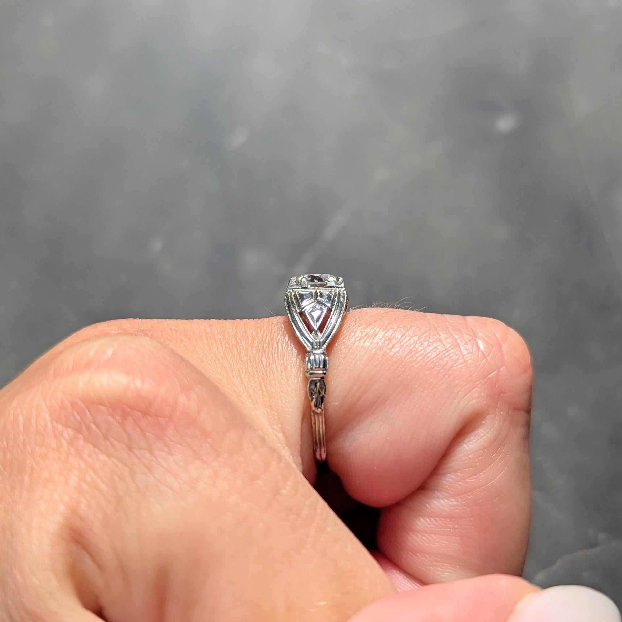 Art Deco Old European Diamond 14K Gold Vintage Geometric Engagement Ring GIA