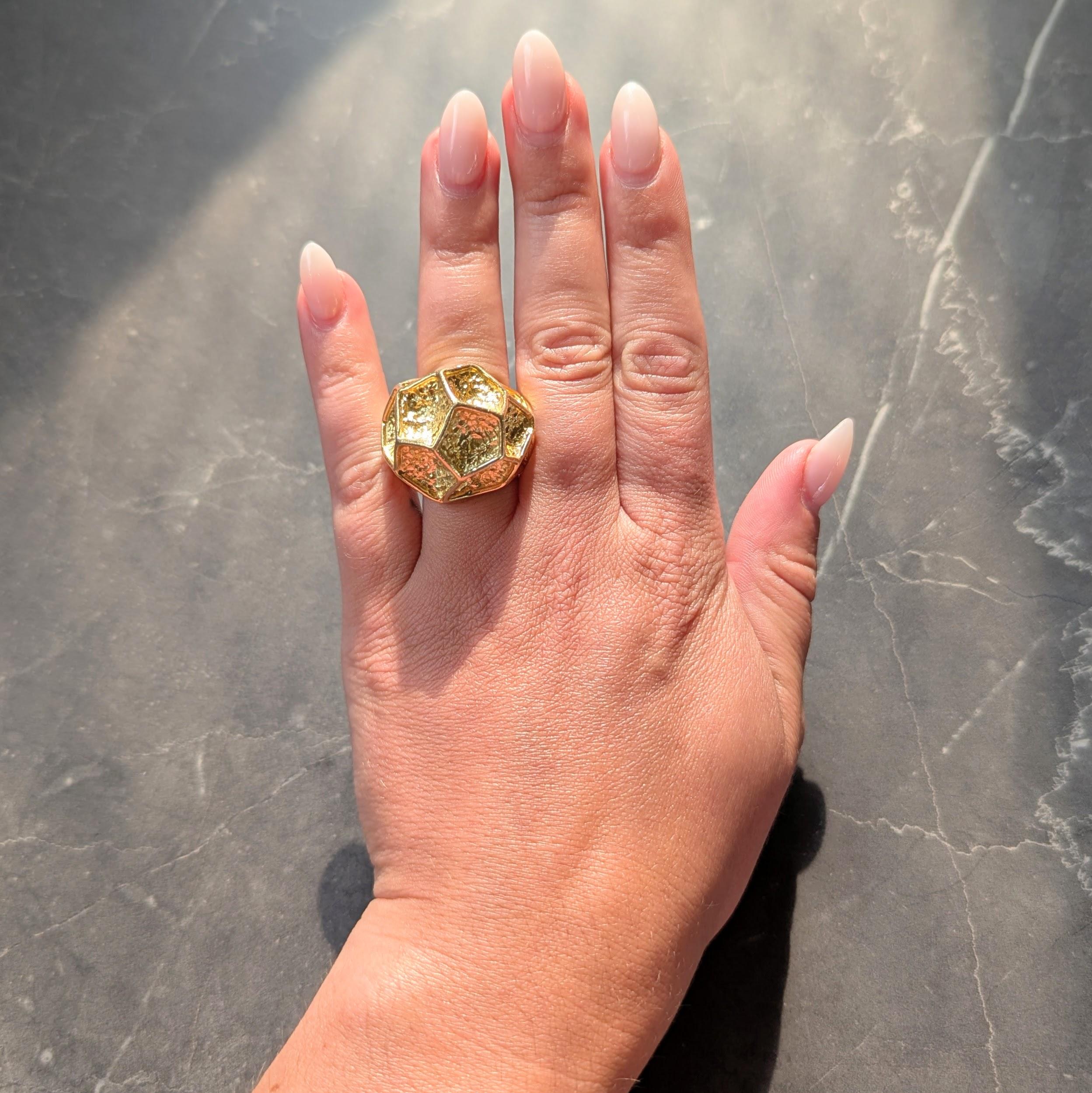 Cartier 1970s 18 Karat Yellow Gold Vintage Hammered Dome Modernist Cocktail Ring