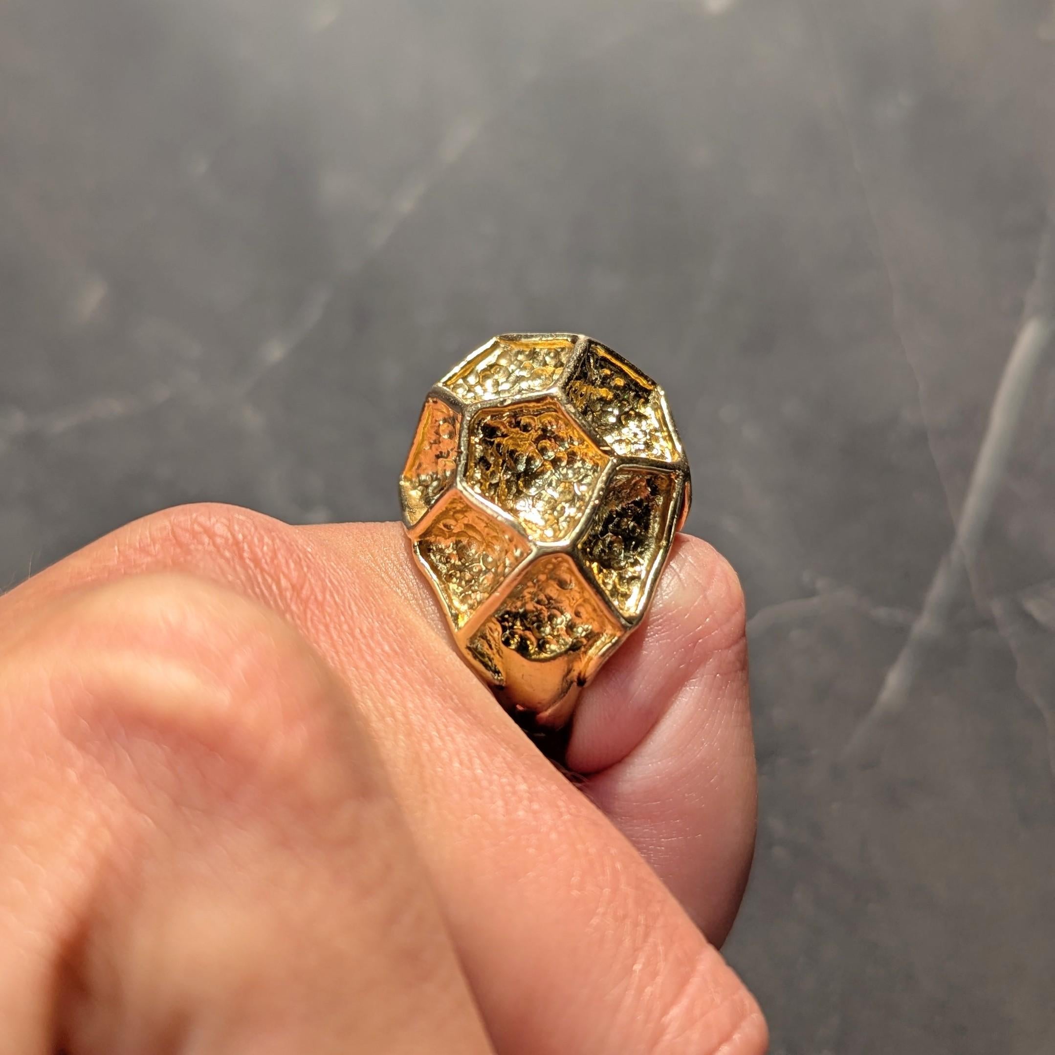 Cartier 1970s 18 Karat Yellow Gold Vintage Hammered Dome Modernist Cocktail Ring