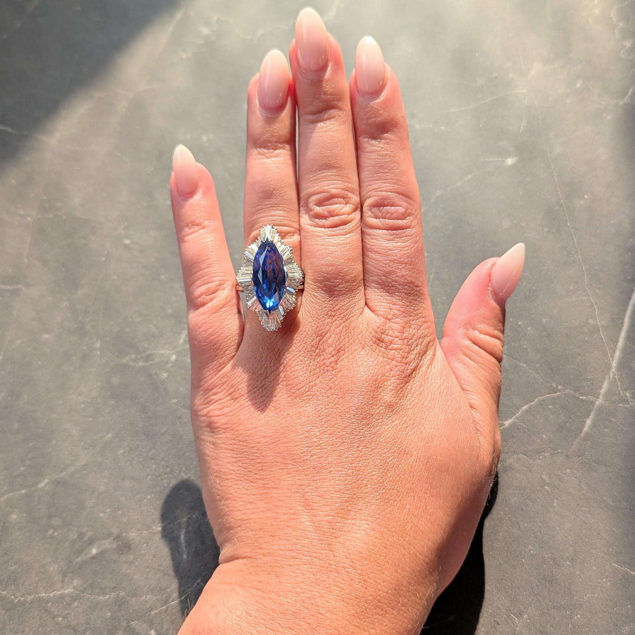 Mid-Century 19.10 CTW Sapphire Diamond Platinum Vintage Ballerina Halo Ring