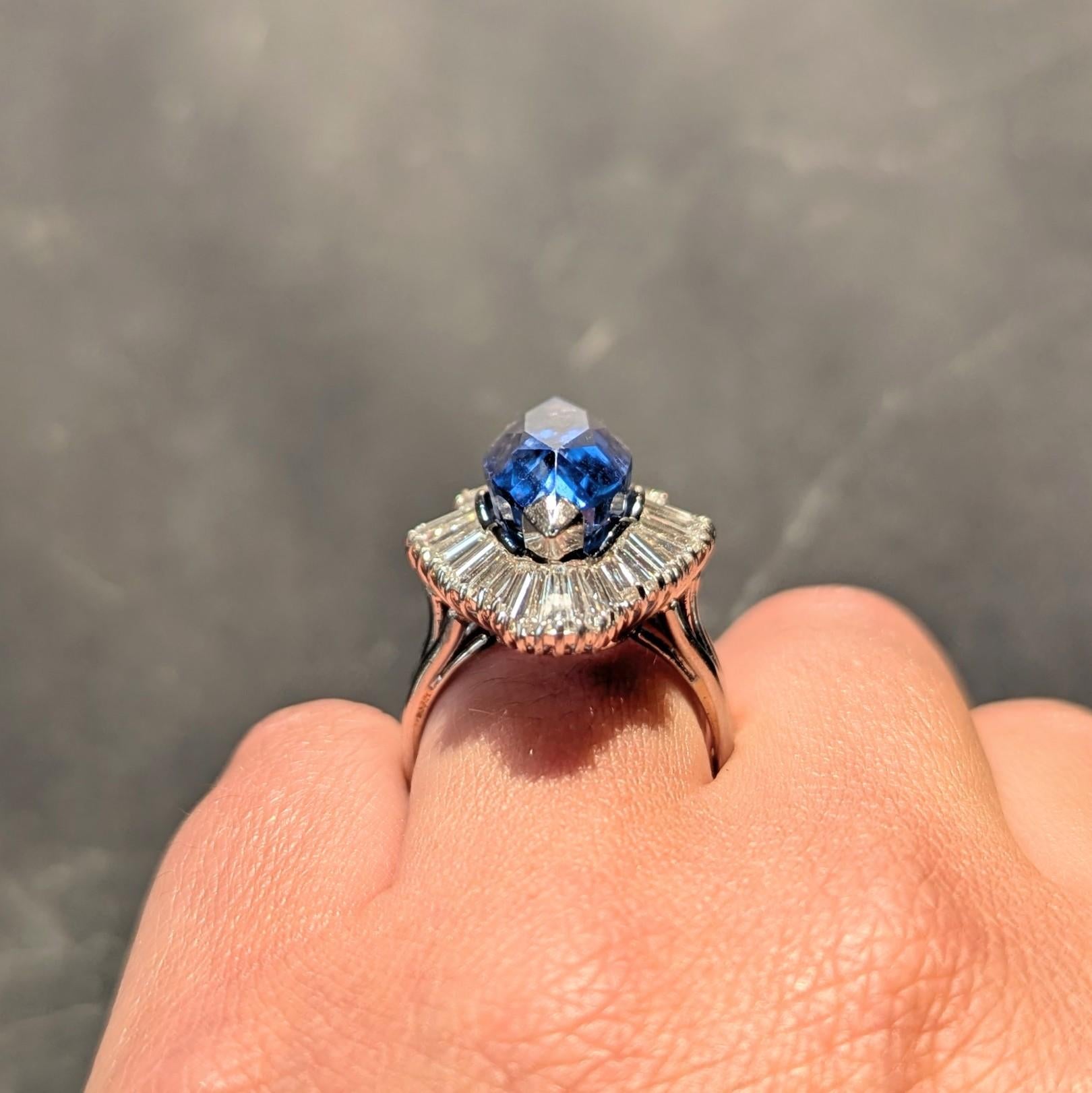 Mid-Century 19.10 CTW Sapphire Diamond Platinum Vintage Ballerina Halo Ring