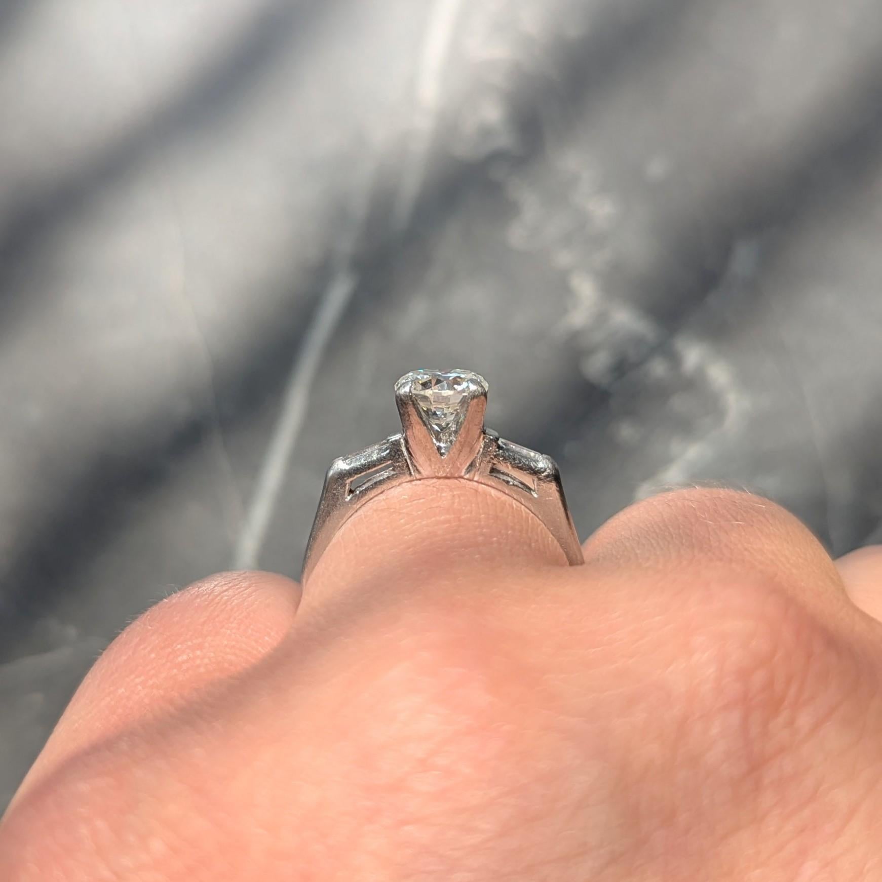 Mid-Century Round Brilliant Diamond Platinum Three Stone Vintage Engagement Ring