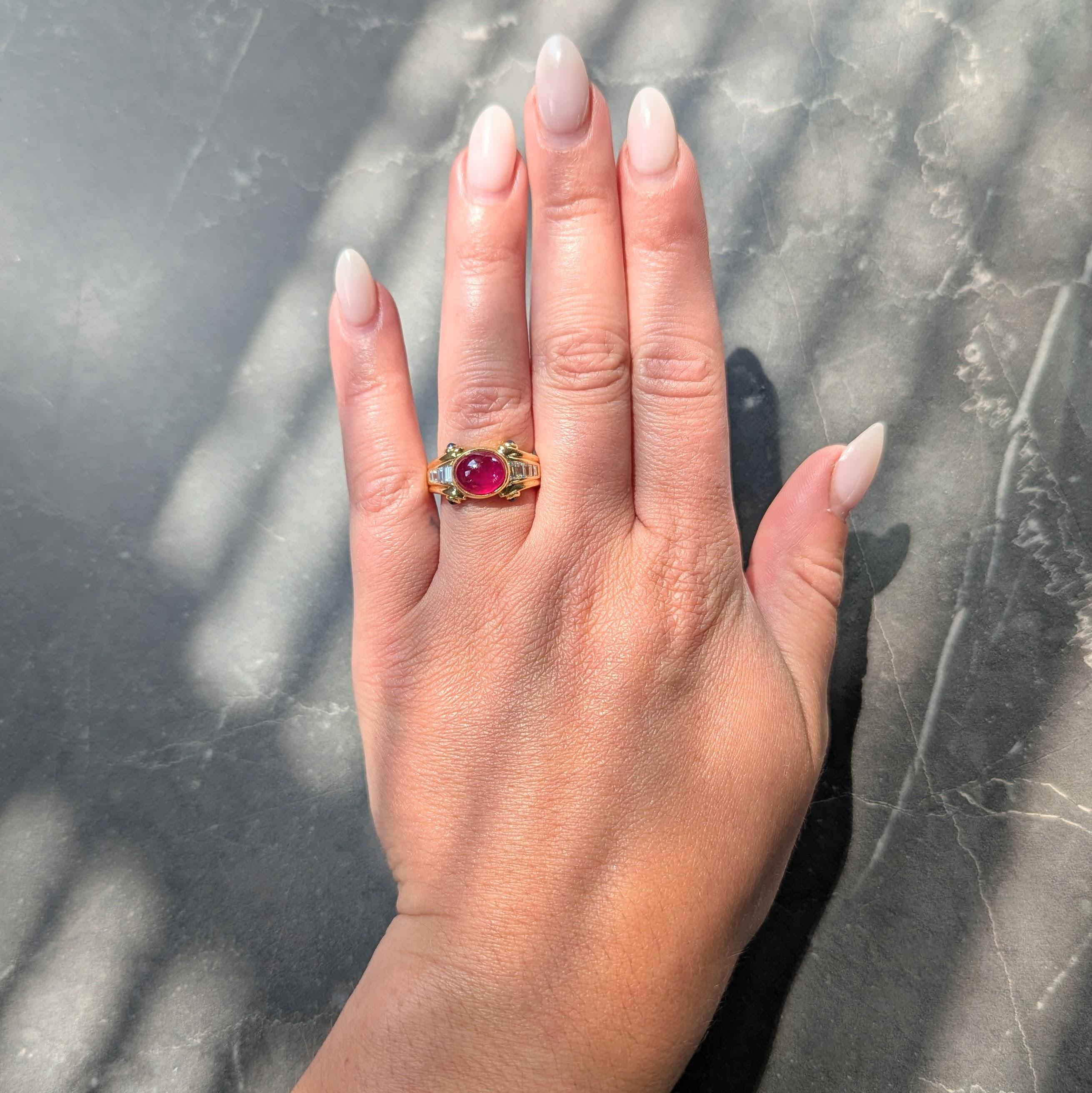 Bulgari 1980'S 4.00 CTW Ruby Sapphire Diamond 18K Gold Vintage Column Ring