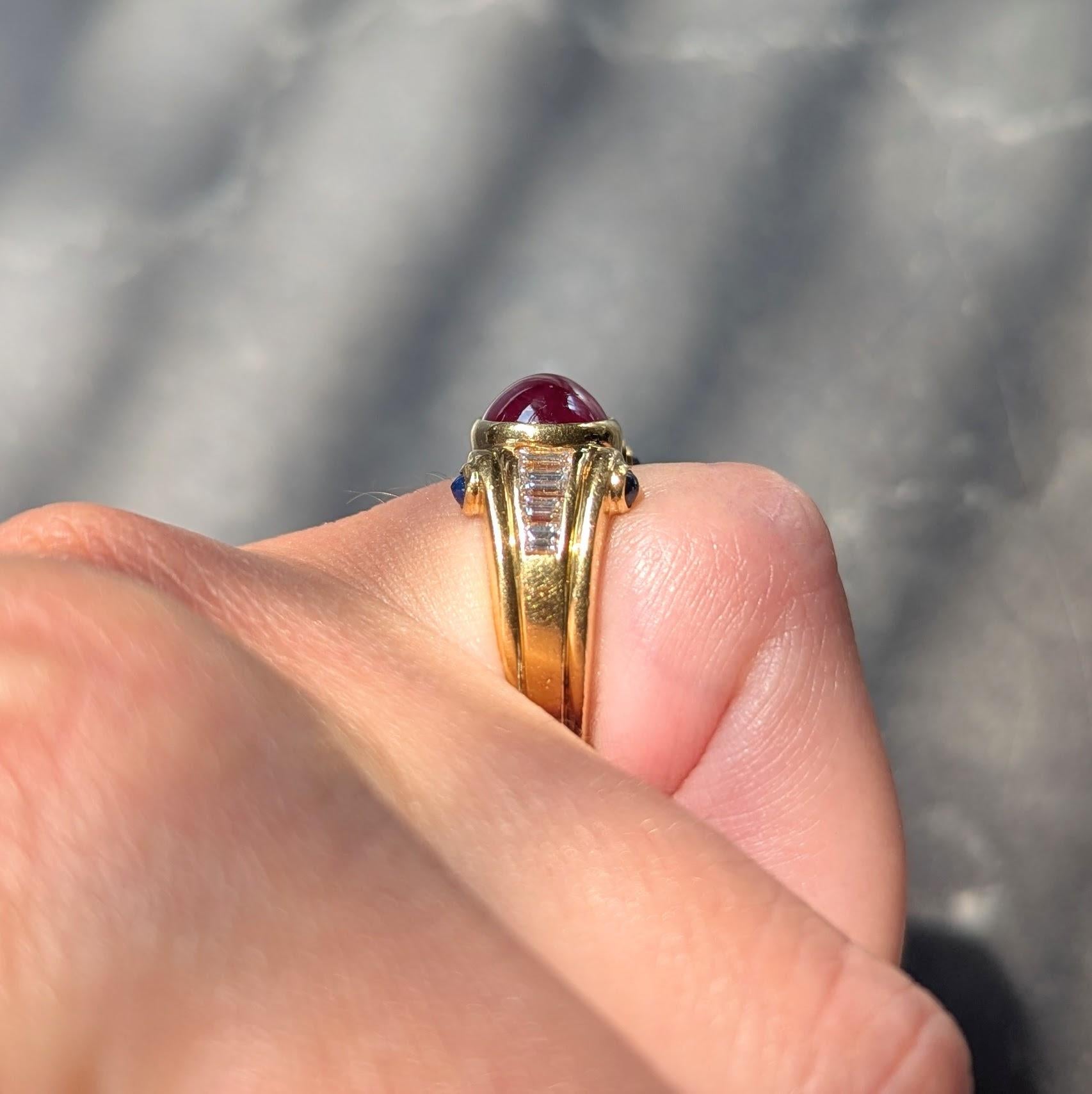 Bulgari 1980'S 4.00 CTW Ruby Sapphire Diamond 18K Gold Vintage Column Ring