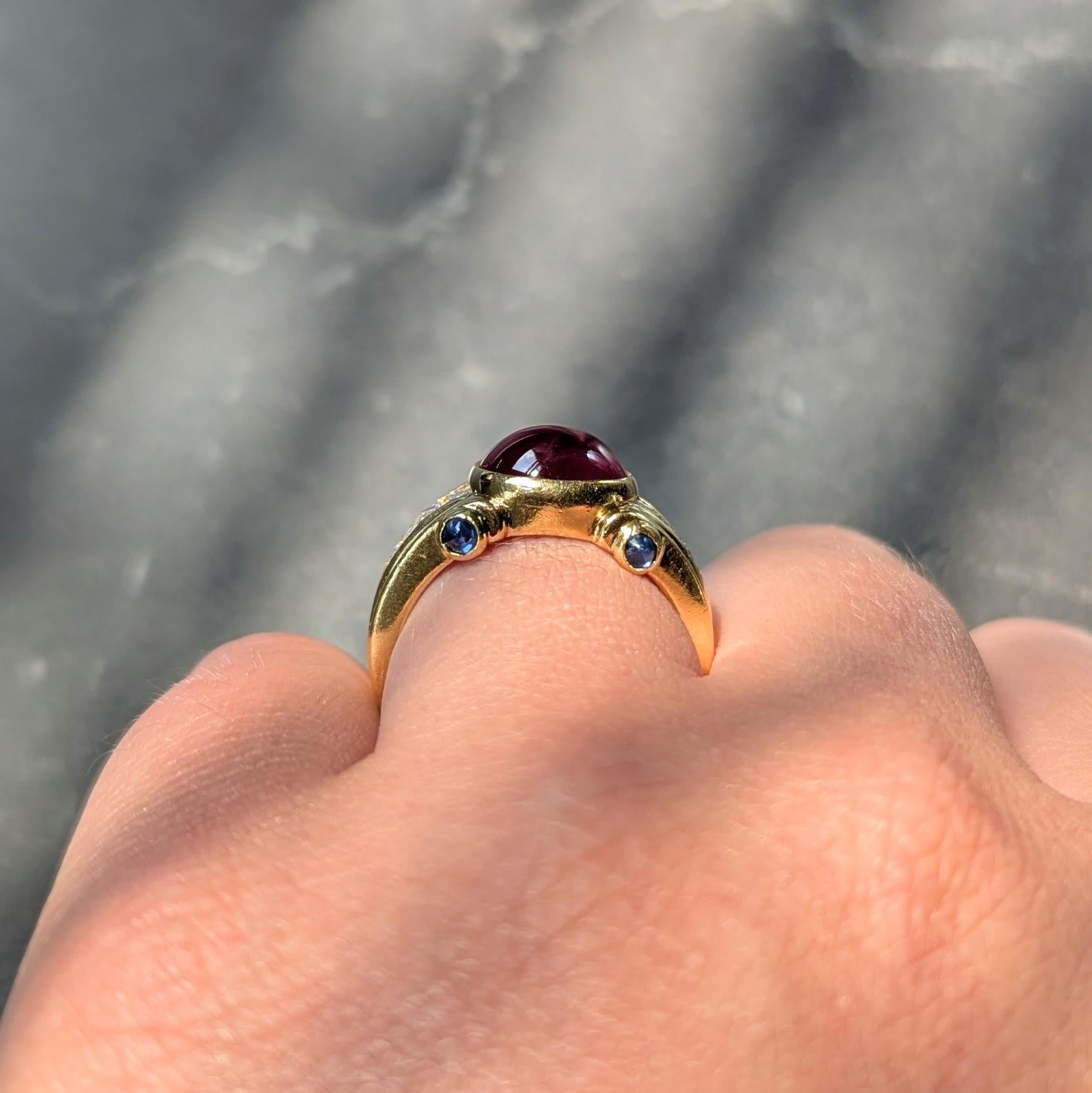 Bulgari 1980'S 4.00 CTW Ruby Sapphire Diamond 18K Gold Vintage Column Ring