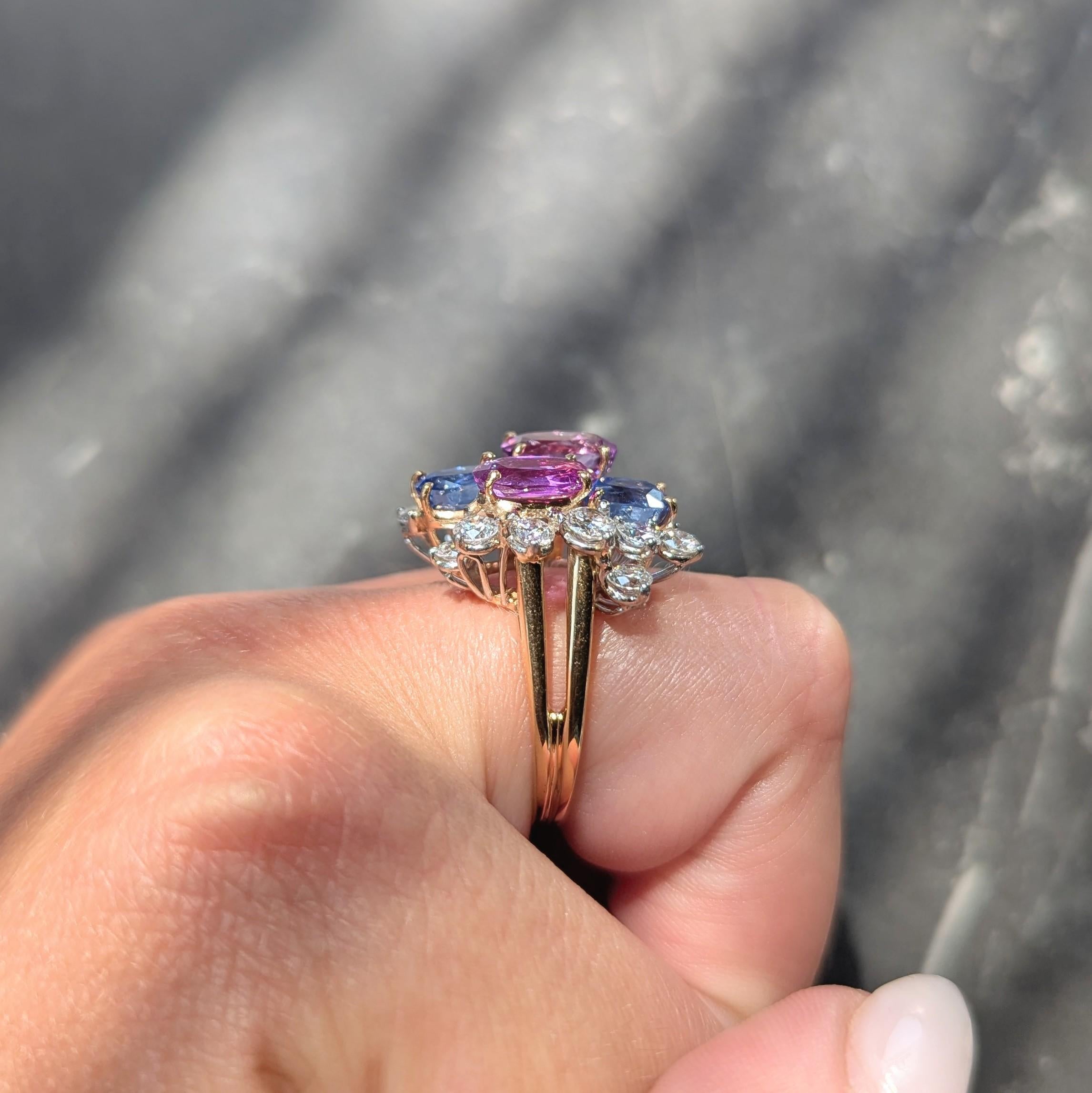 Oscar Heyman 1980's Sapphire Diamond 18K Gold Platinum Vintage Cluster Ring