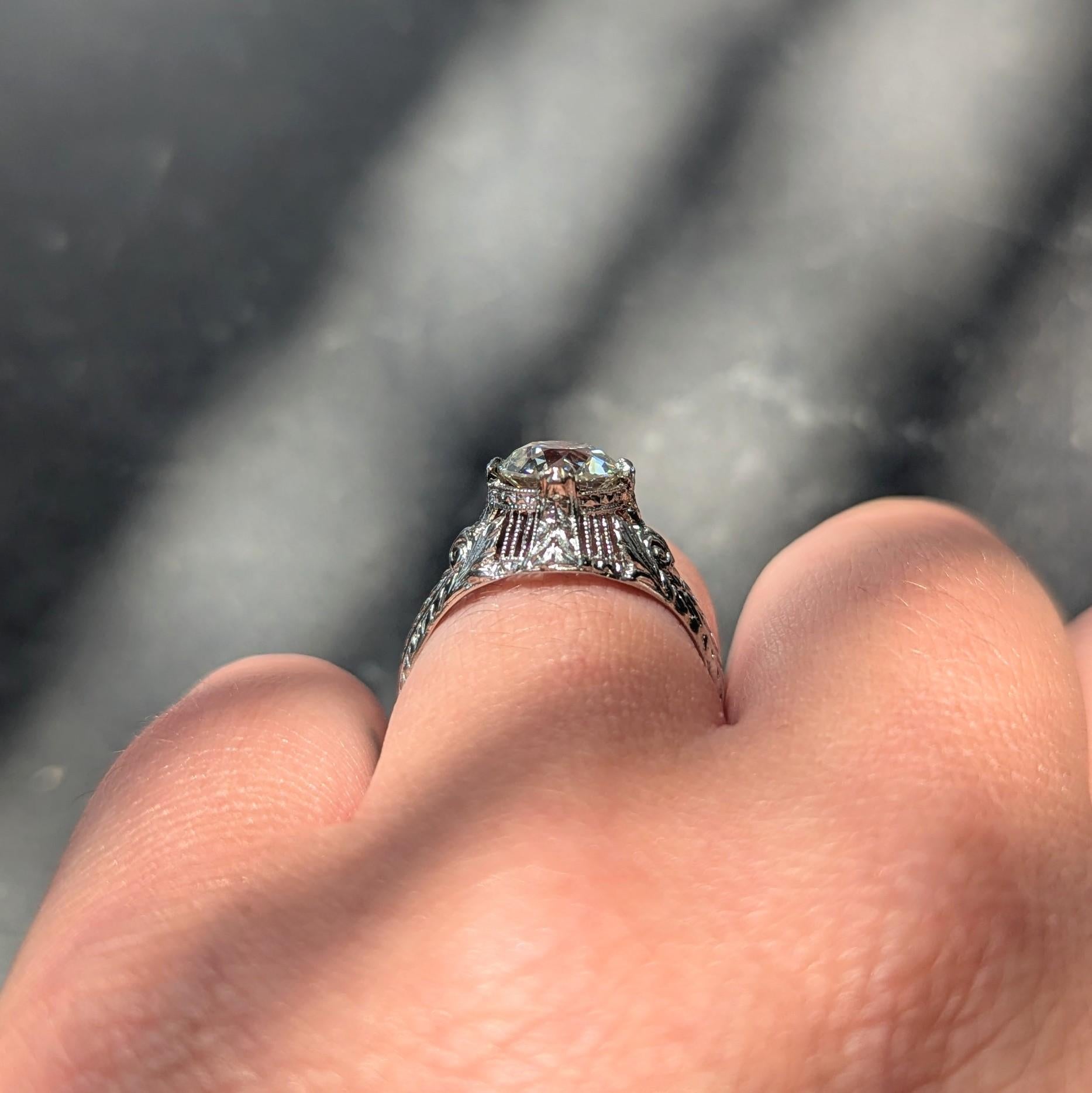 Art Deco Old European Cut Diamond Platinum Antique Scroll Engagement Ring GIA