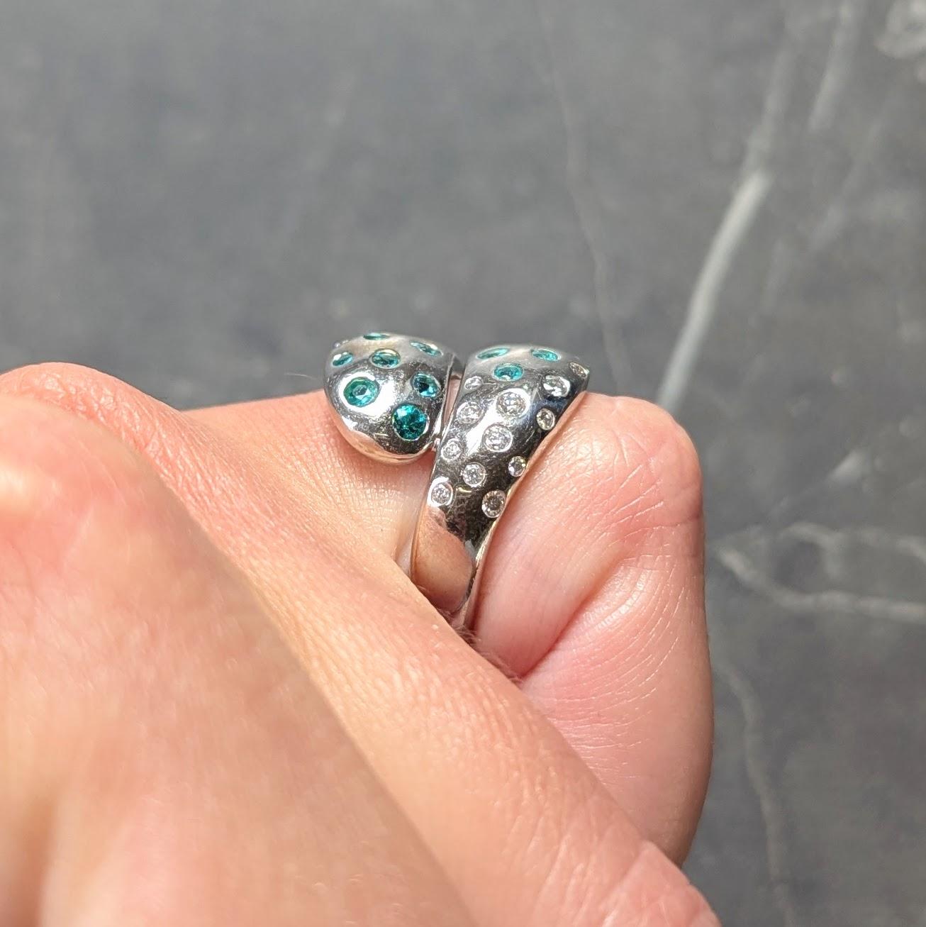 2010's Diamond Tourmaline 18 Karat White Gold Contemporary Bypass Ring
