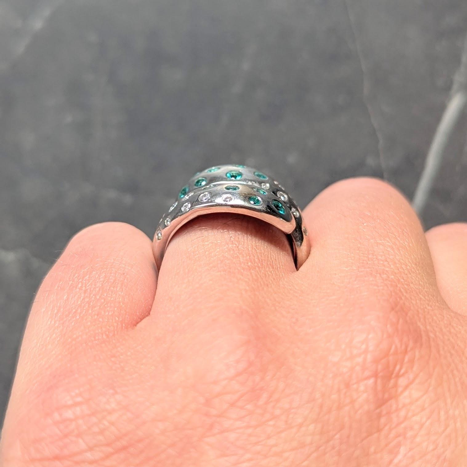 2010's Diamond Tourmaline 18 Karat White Gold Contemporary Bypass Ring