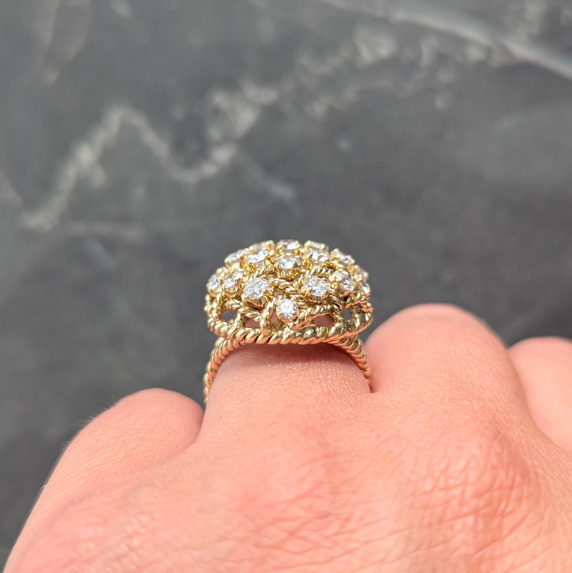 Cartier Paris 1960's Diamond 18 Karat Yellow Gold Vintage Twisted Rope Dome Ring