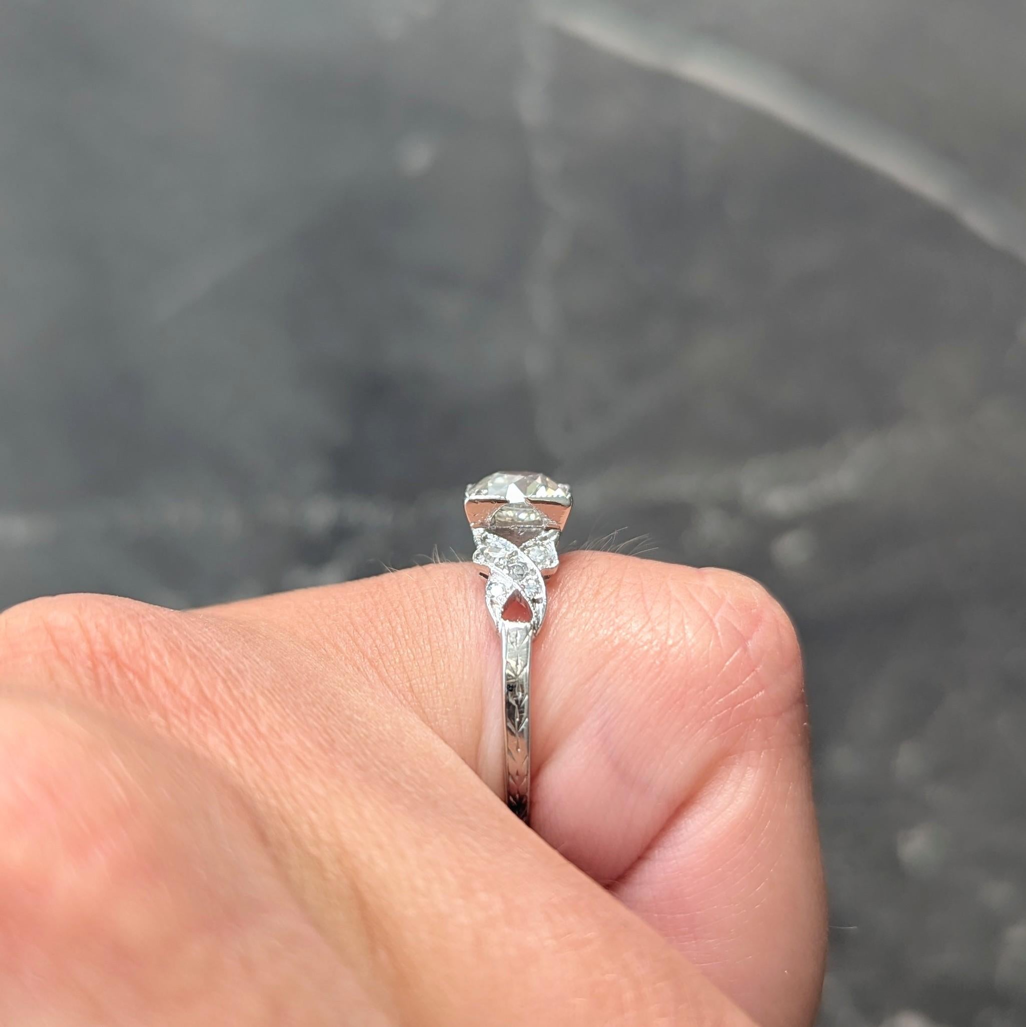 Art Deco 1.37 CTW Old European Diamond Platinum Ribbon Vintage Engagement Ring
