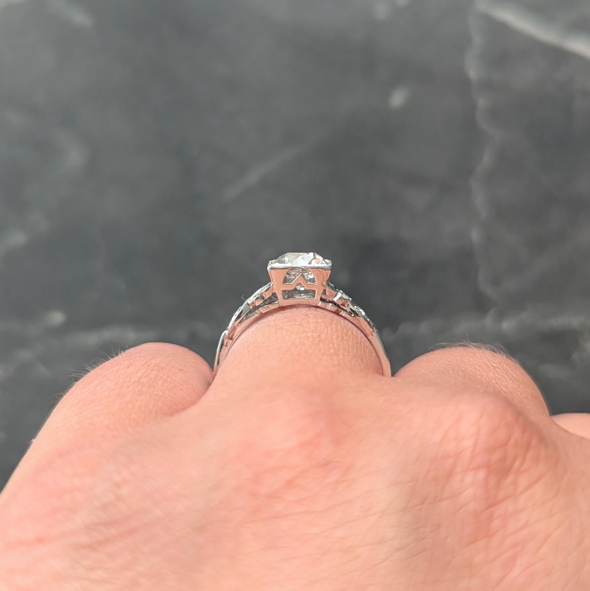 Art Deco 1.37 CTW Old European Diamond Platinum Ribbon Vintage Engagement Ring
