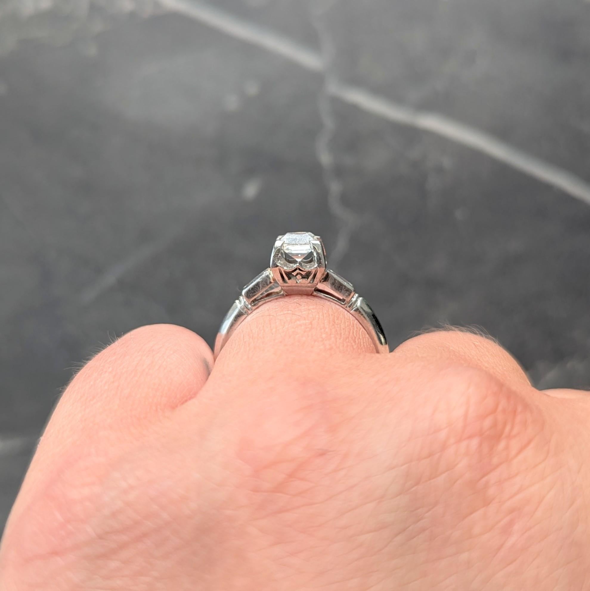 Mid-Century 0.70 CTW Carré Cut Diamond Platinum Vintage Engagement Ring