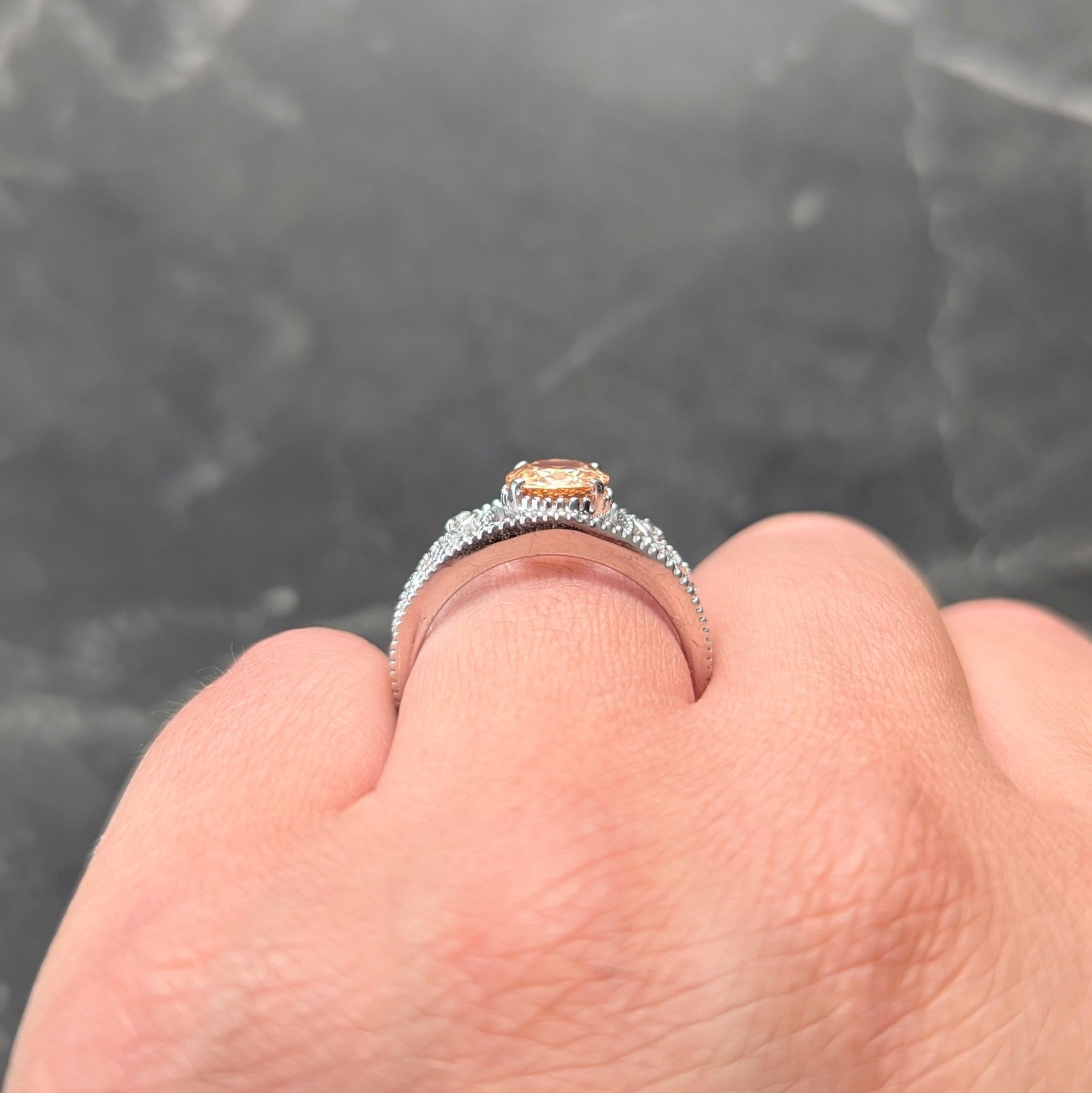 2010's No Heat Ceylon Orange Sapphire 18 Karat White Gold Scrolling Ring GIA