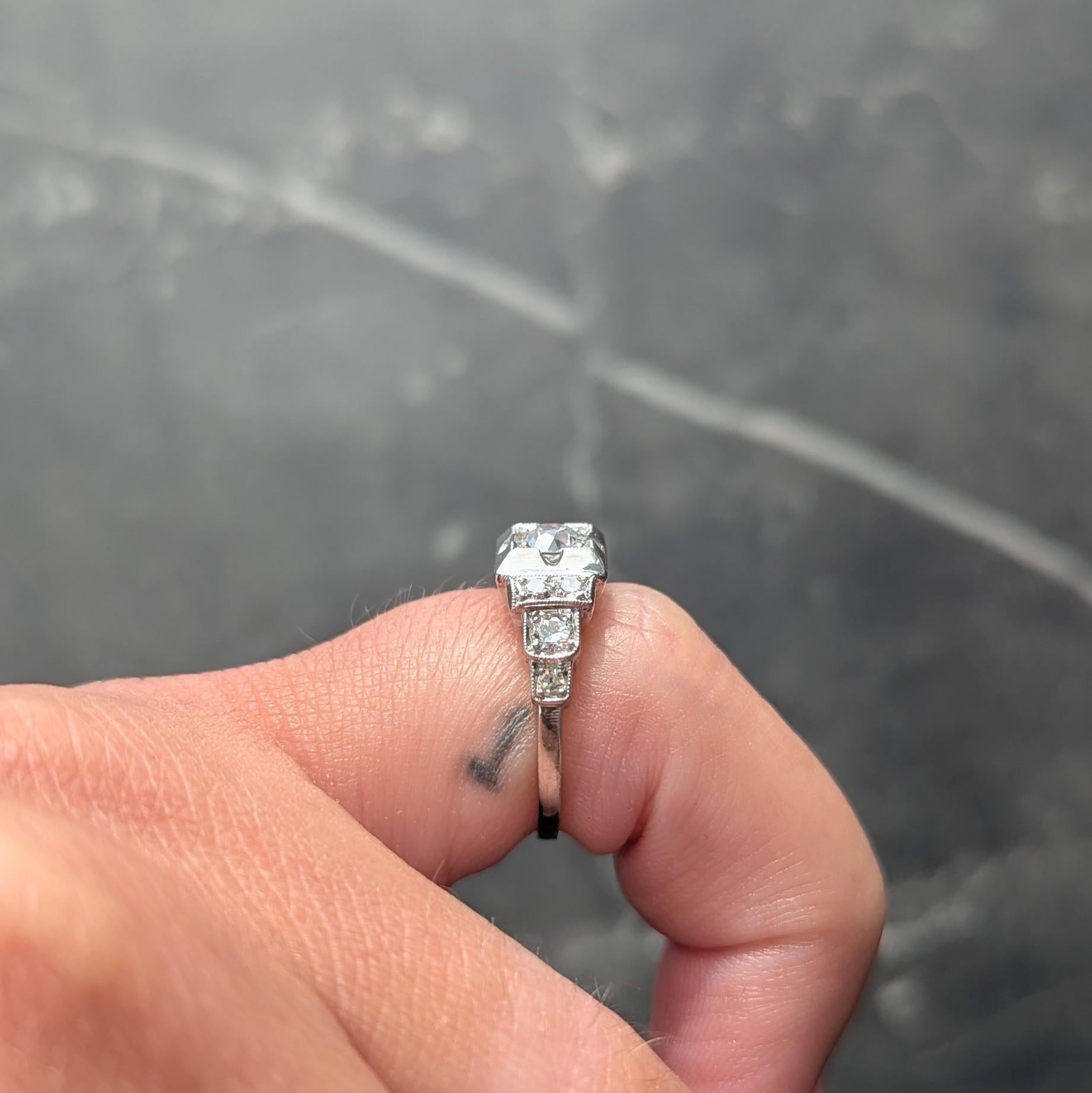 Art Deco 0.50 CTW Old European Diamond Platinum Stepped Vintage Engagement Ring