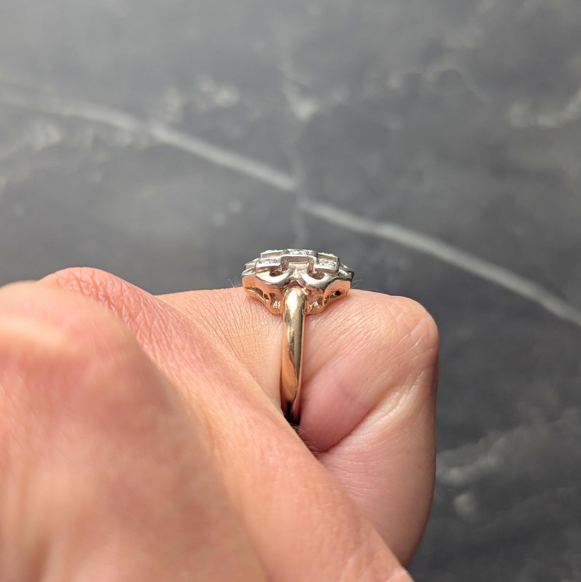 Retro Diamond 14 Karat Two-Tone Gold Vintage Four Leaf Clover Dinner Ring