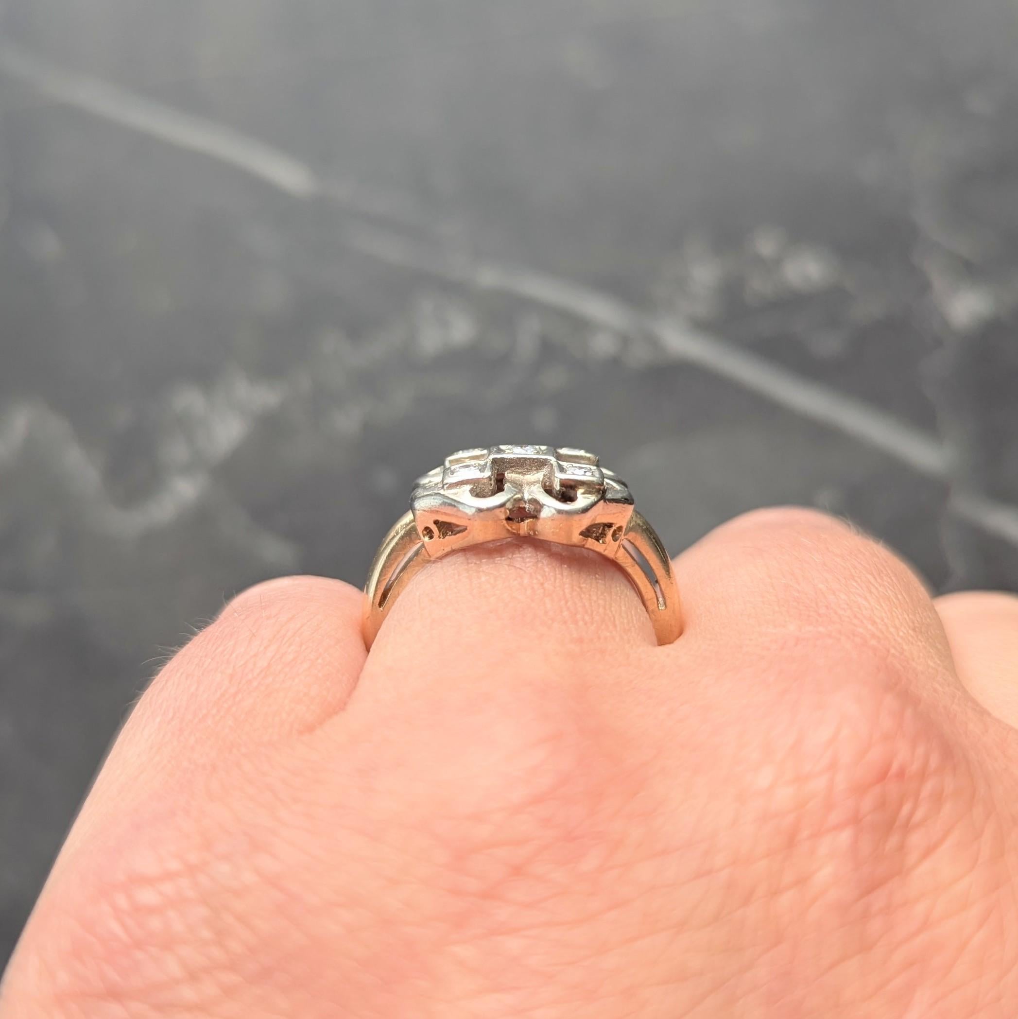 Retro Diamond 14 Karat Two-Tone Gold Vintage Four Leaf Clover Dinner Ring