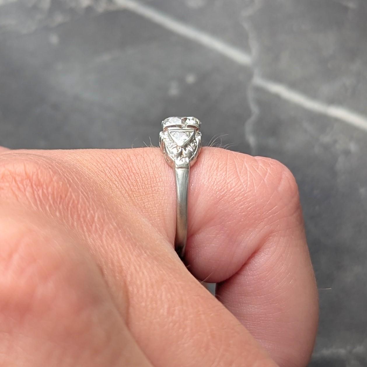 Retro 0.95 CTW Transitional Cut Diamond 14K White Gold Vintage Engagement Ring