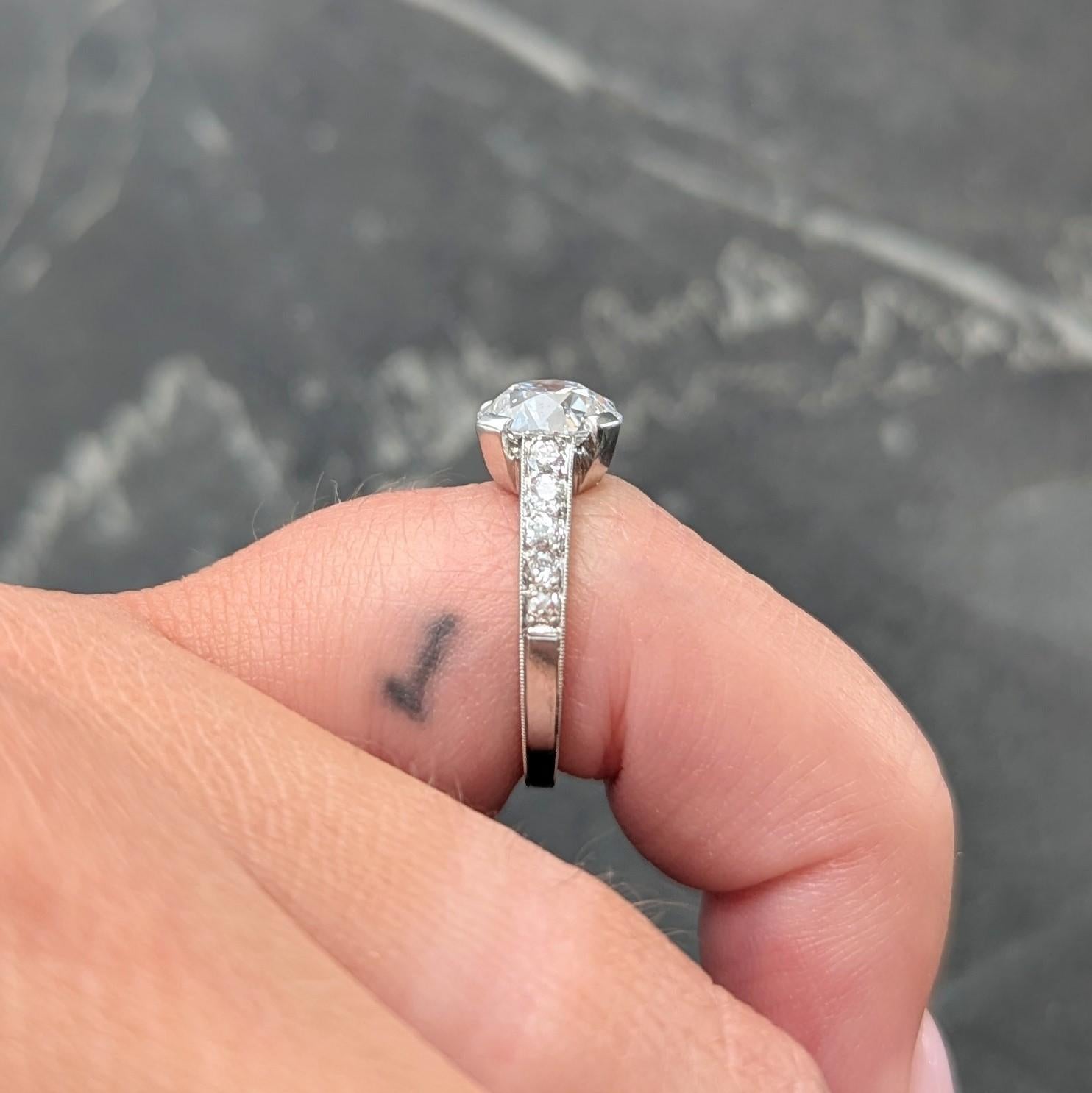 Art Deco 1.88 CTW Old European Cut Diamond Platinum Vintage Engagement Ring