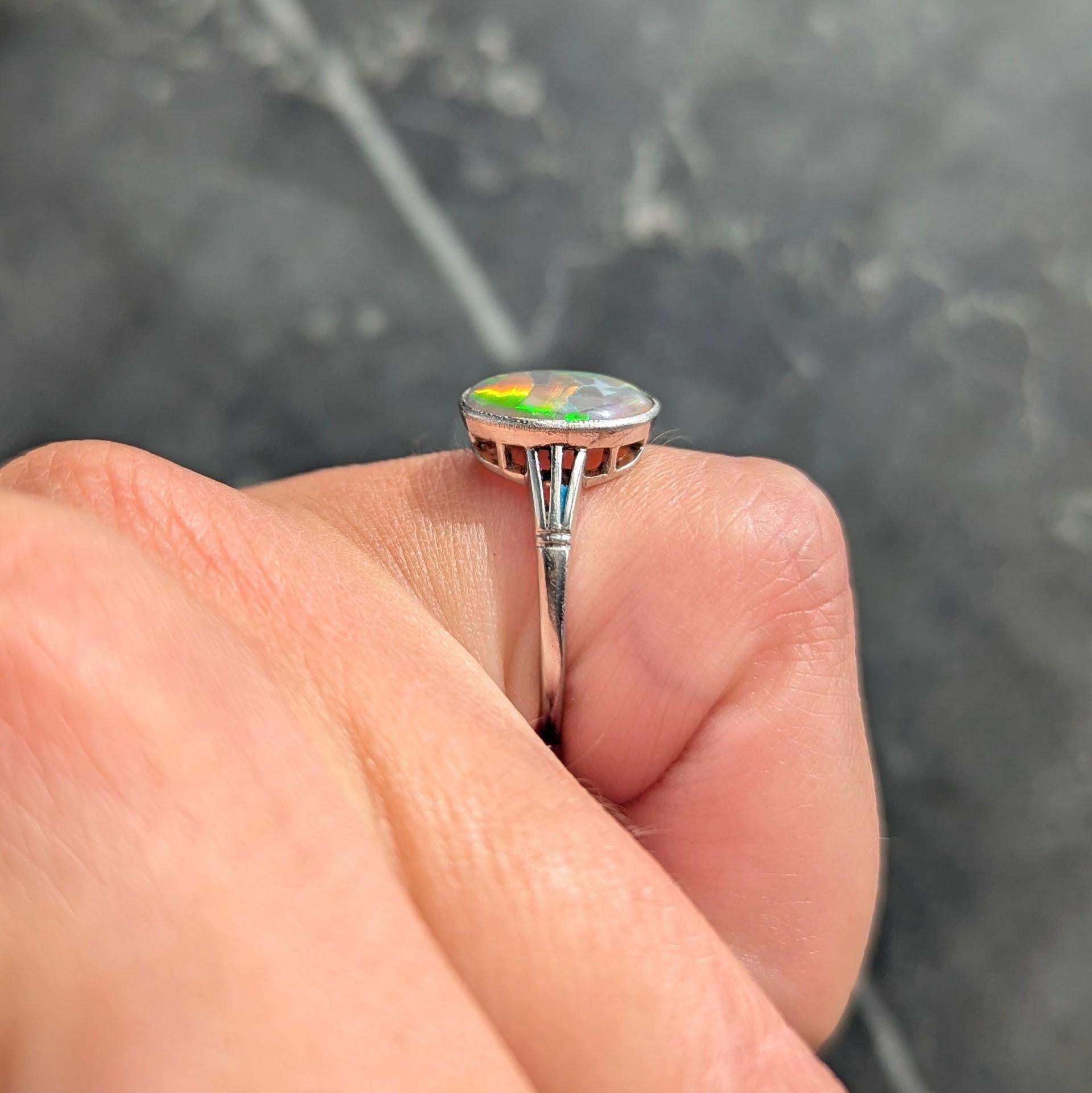 Art Deco Opal Platinum Vintage Bezel Signet Ring