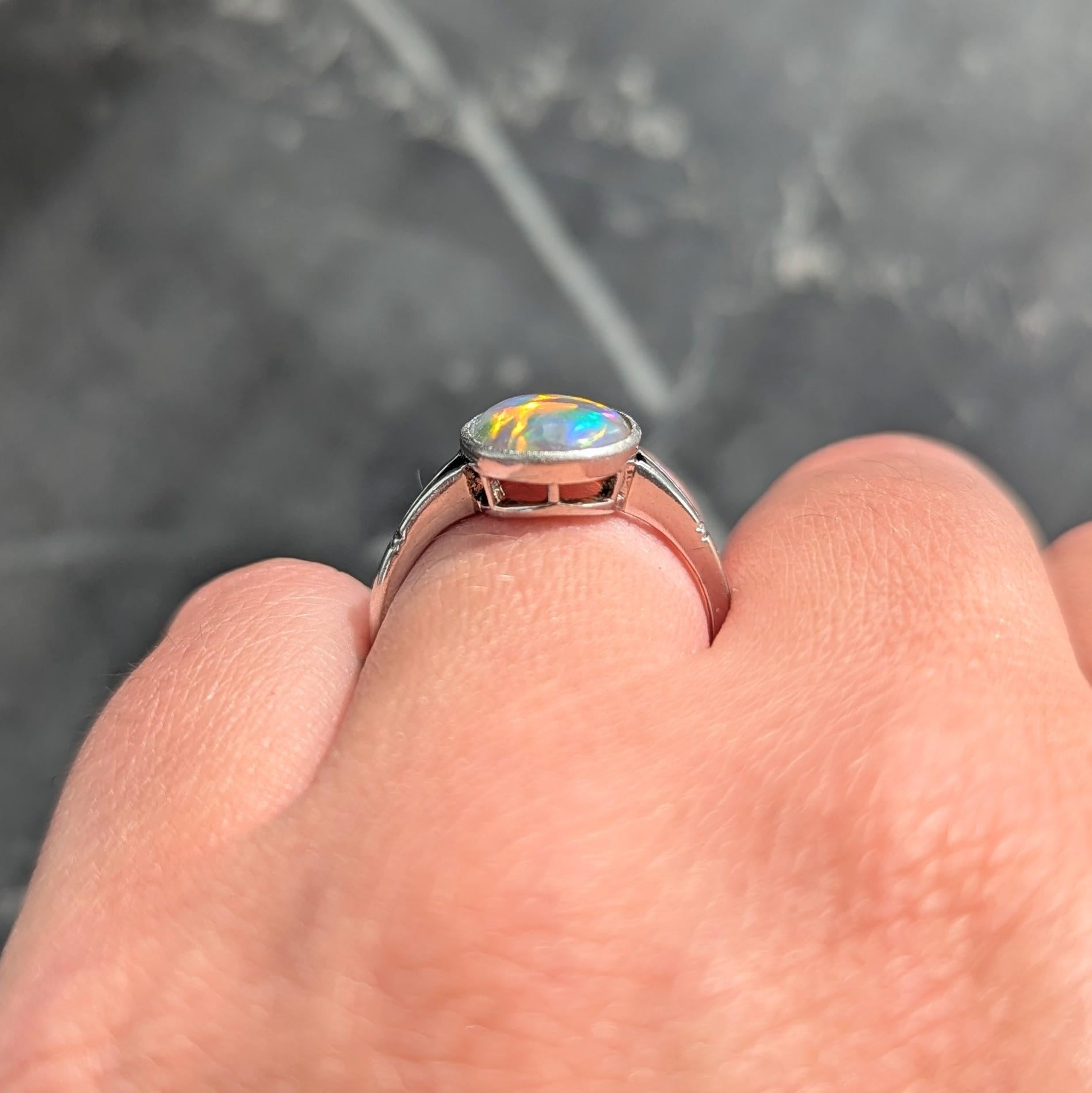 Art Deco Opal Platinum Vintage Bezel Signet Ring