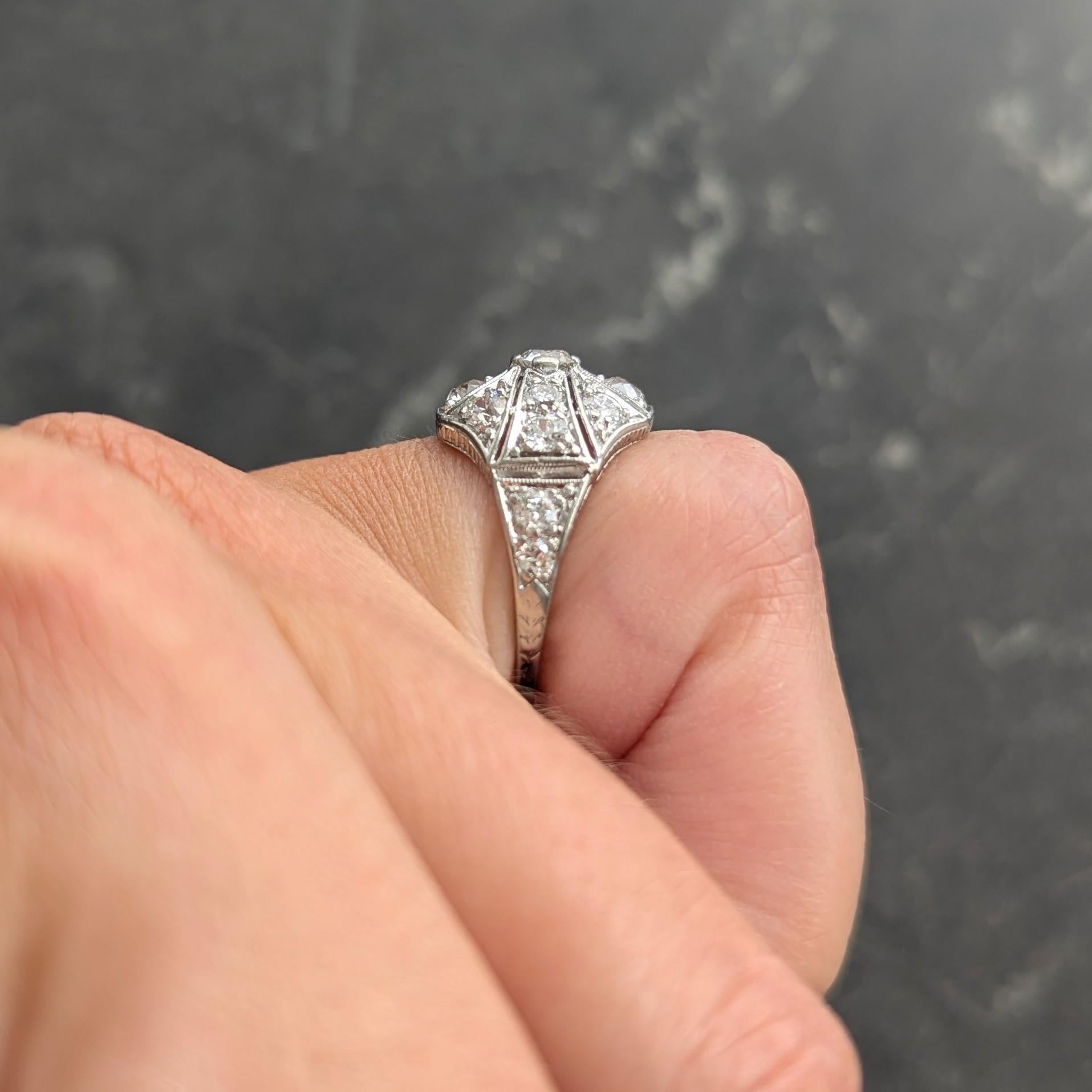 Art Deco Lambert Brothers 1.58 CTW Diamond Platinum Vintage Bombé Dinner Ring