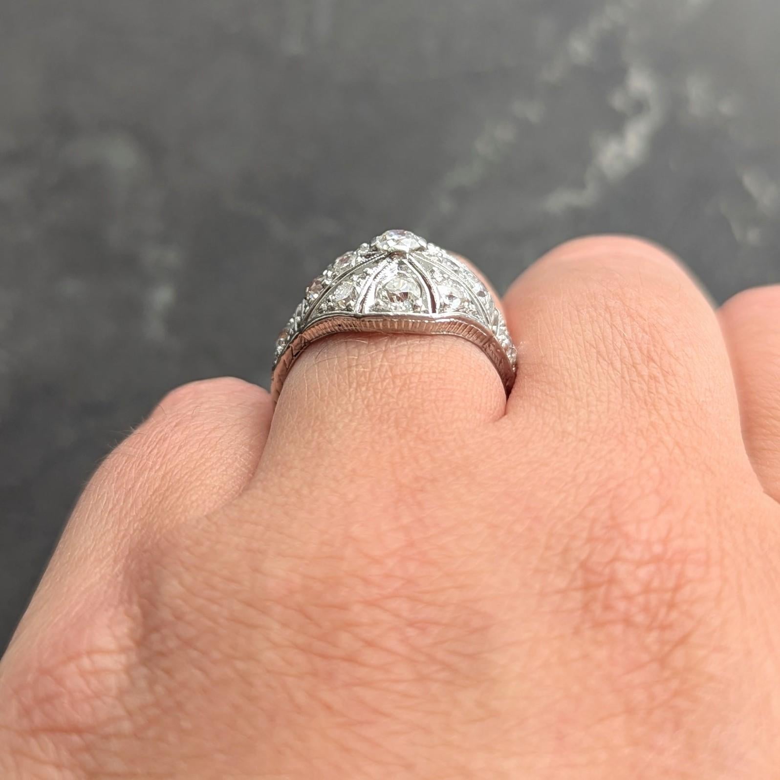 Art Deco Lambert Brothers 1.58 CTW Diamond Platinum Vintage Bombé Dinner Ring