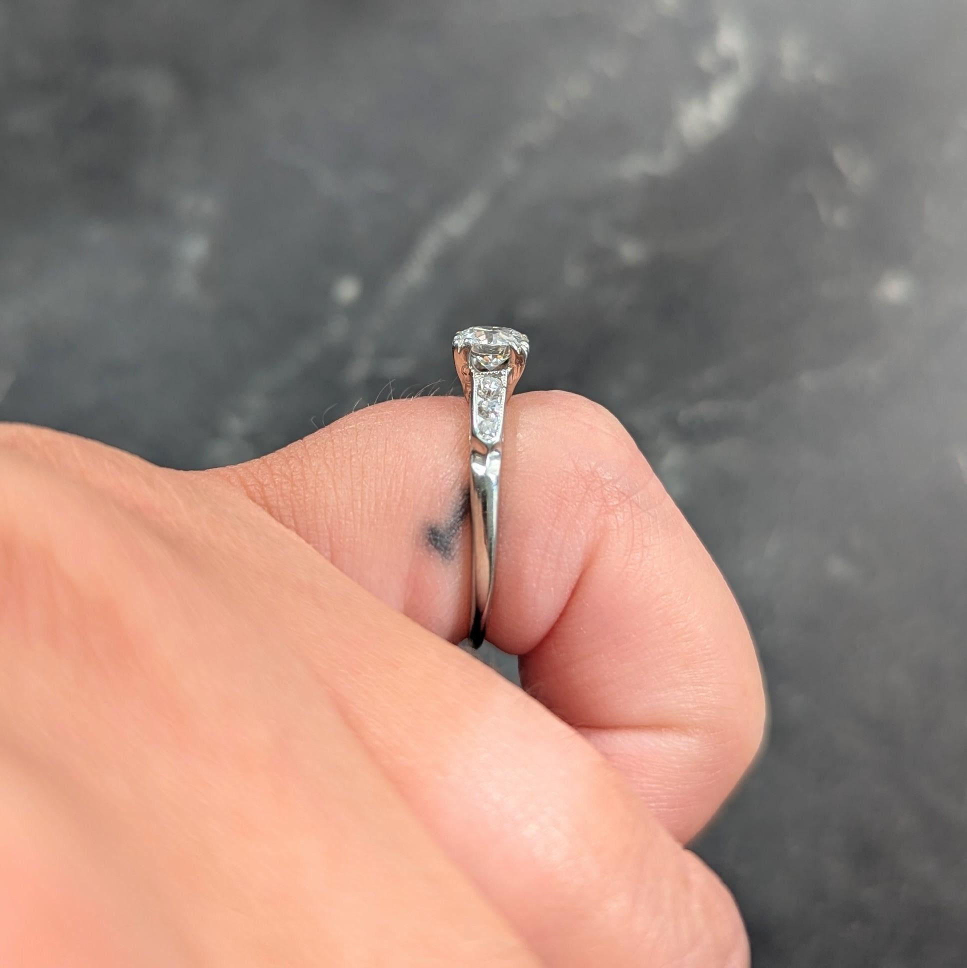 Art Deco European Diamond 18K White Gold Vintage Fleur-De-Lis Engagement Ring