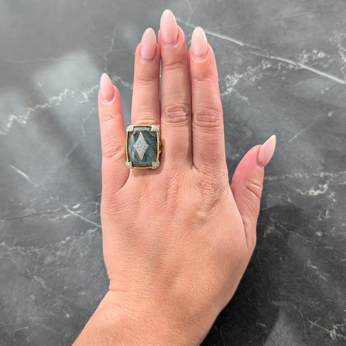 Jude Frances 2010's Labradorite Diamond 18 Karat Two-Tone Gold Cocktail Ring