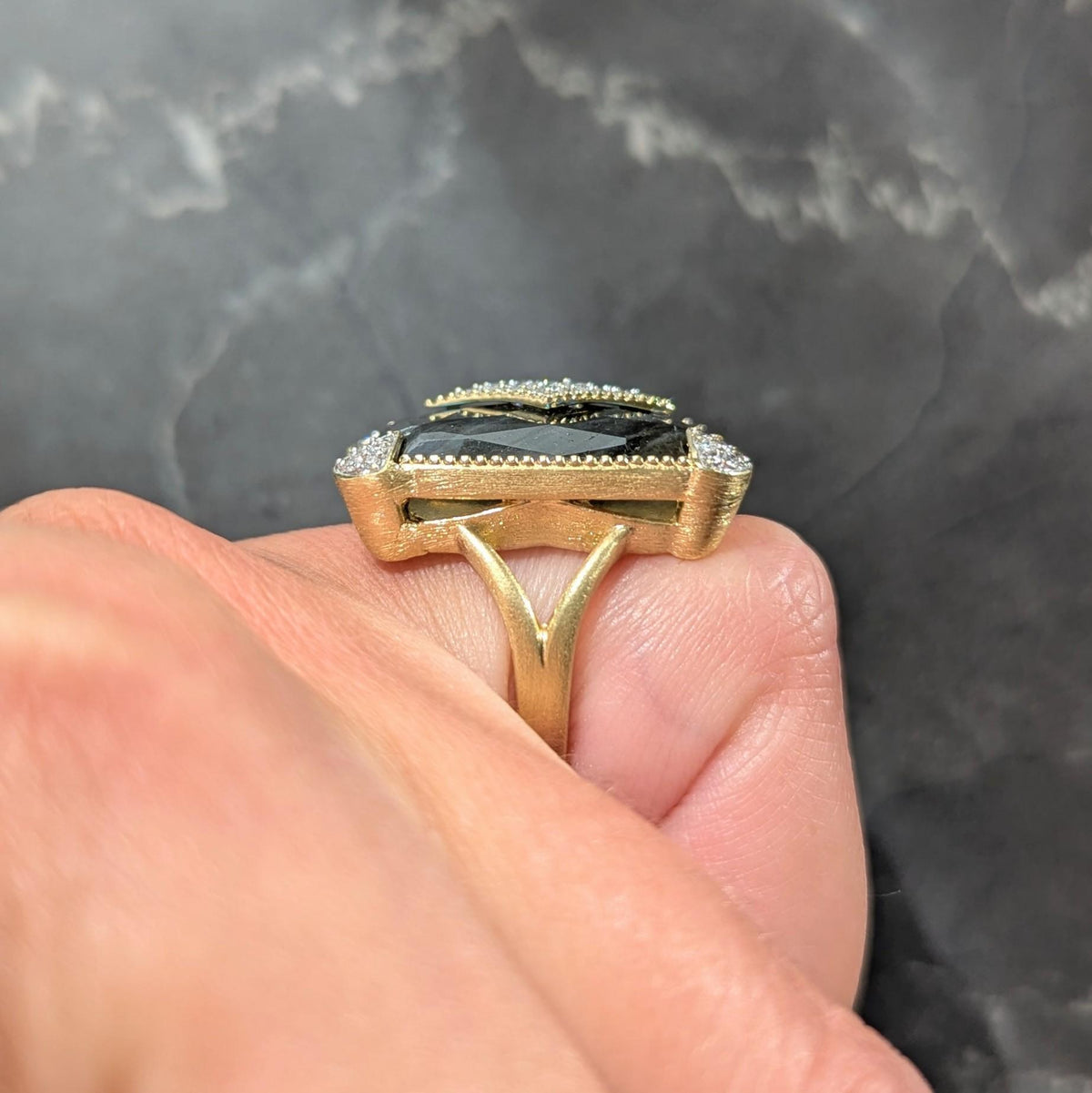 Jude Frances 2010's Labradorite Diamond 18 Karat Two-Tone Gold Cocktail Ring