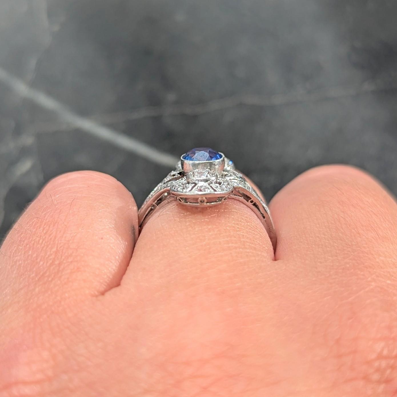 Art Deco 1.70 CTW No Heat Ceylon Sapphire Diamond Vintage Dinner Ring AGL