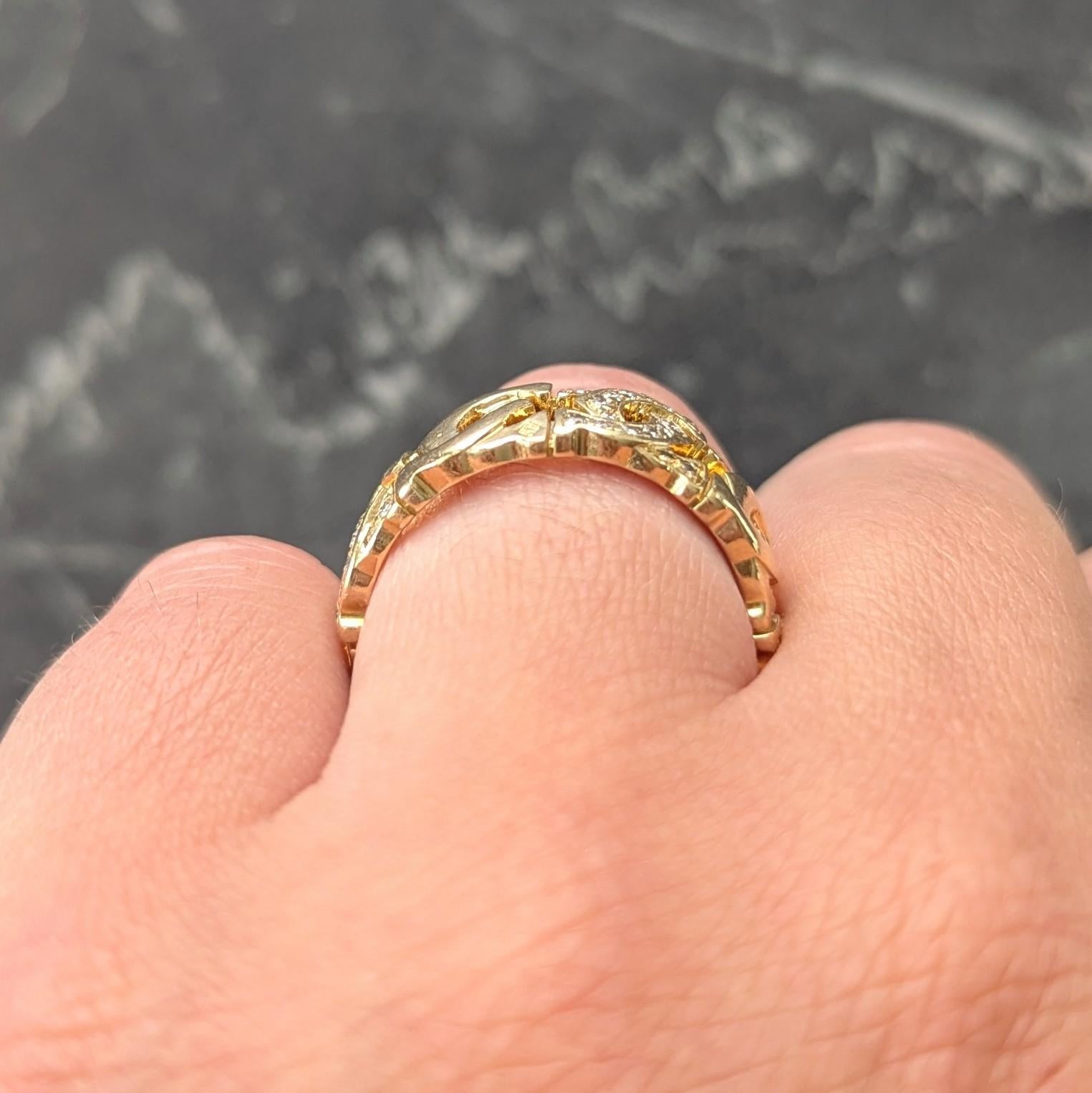 Cartier French Diamond 18K Yellow Gold Vintage Double C Entrelaces Band Ring