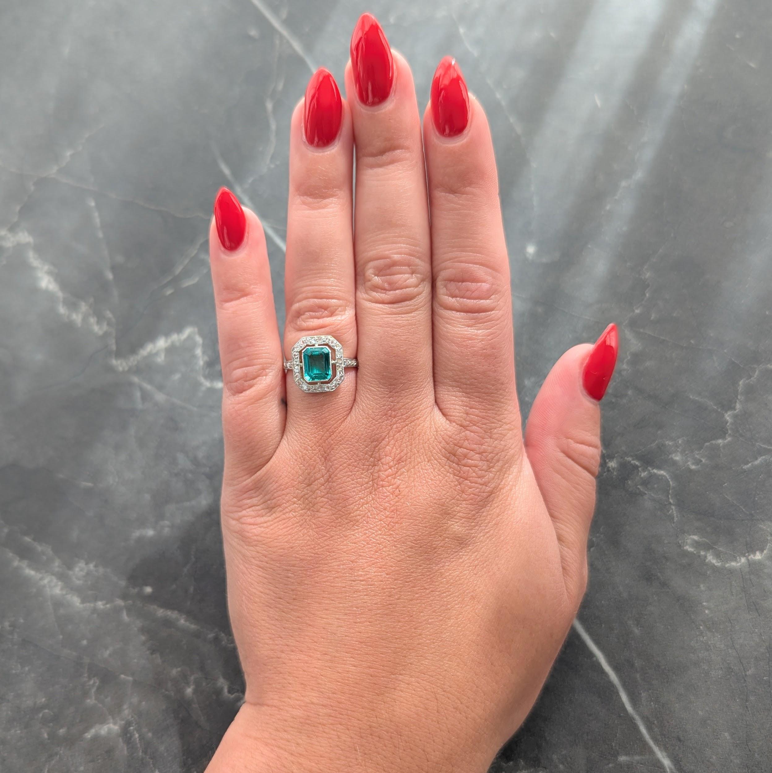 Art Deco 1.67 CTW Colombian Emerald Diamond Platinum 18K Gold Antique Ring GIA